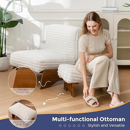 Miniatura 7 de MAXYOYO Silla decorativa moderna ajustable con otomana, silla tapizada para sala de estar con reposapiés, sillón reclinable suave para dormitorio,