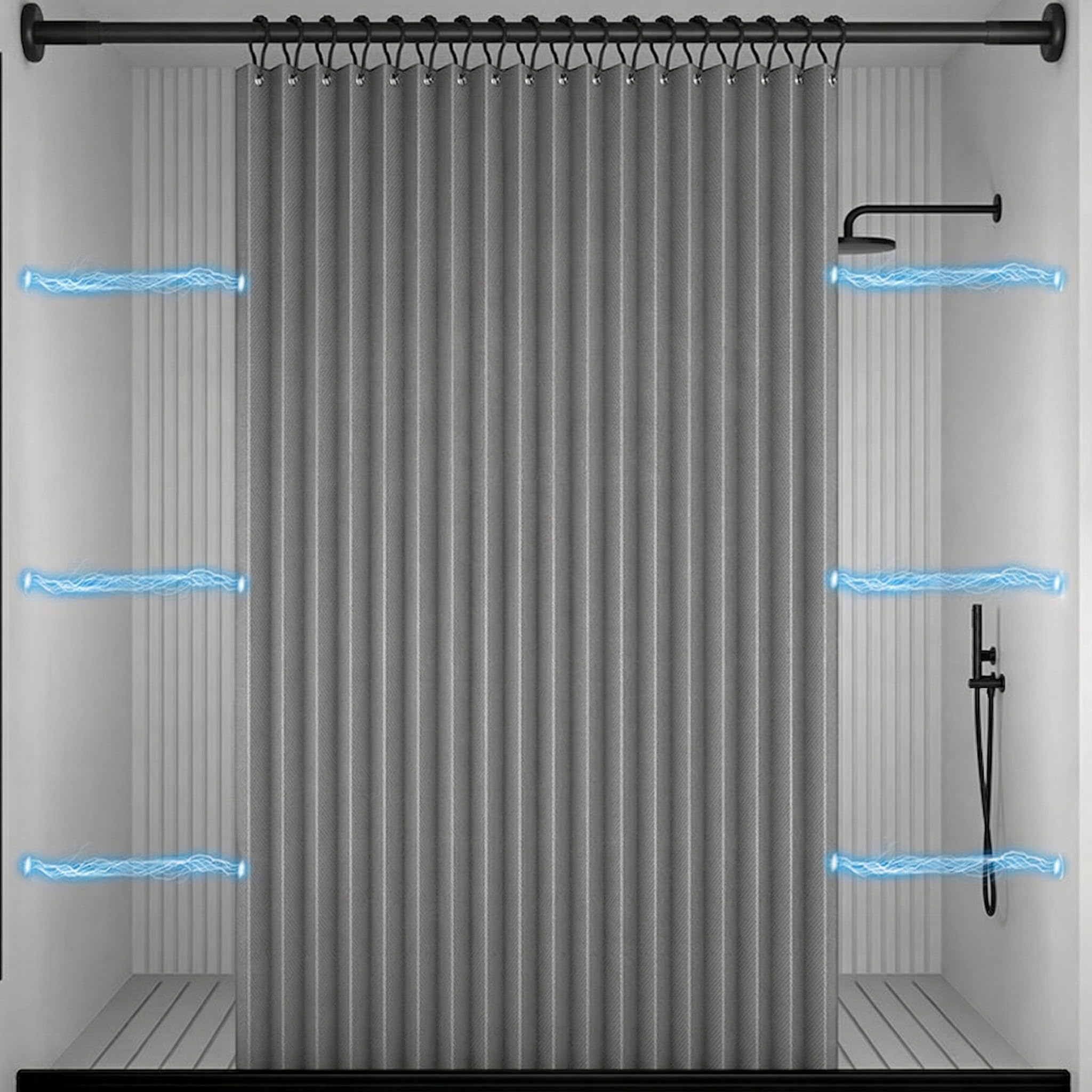 Plegable Cortina Ducha Antimoho Lavable, Gris, 180x200cm