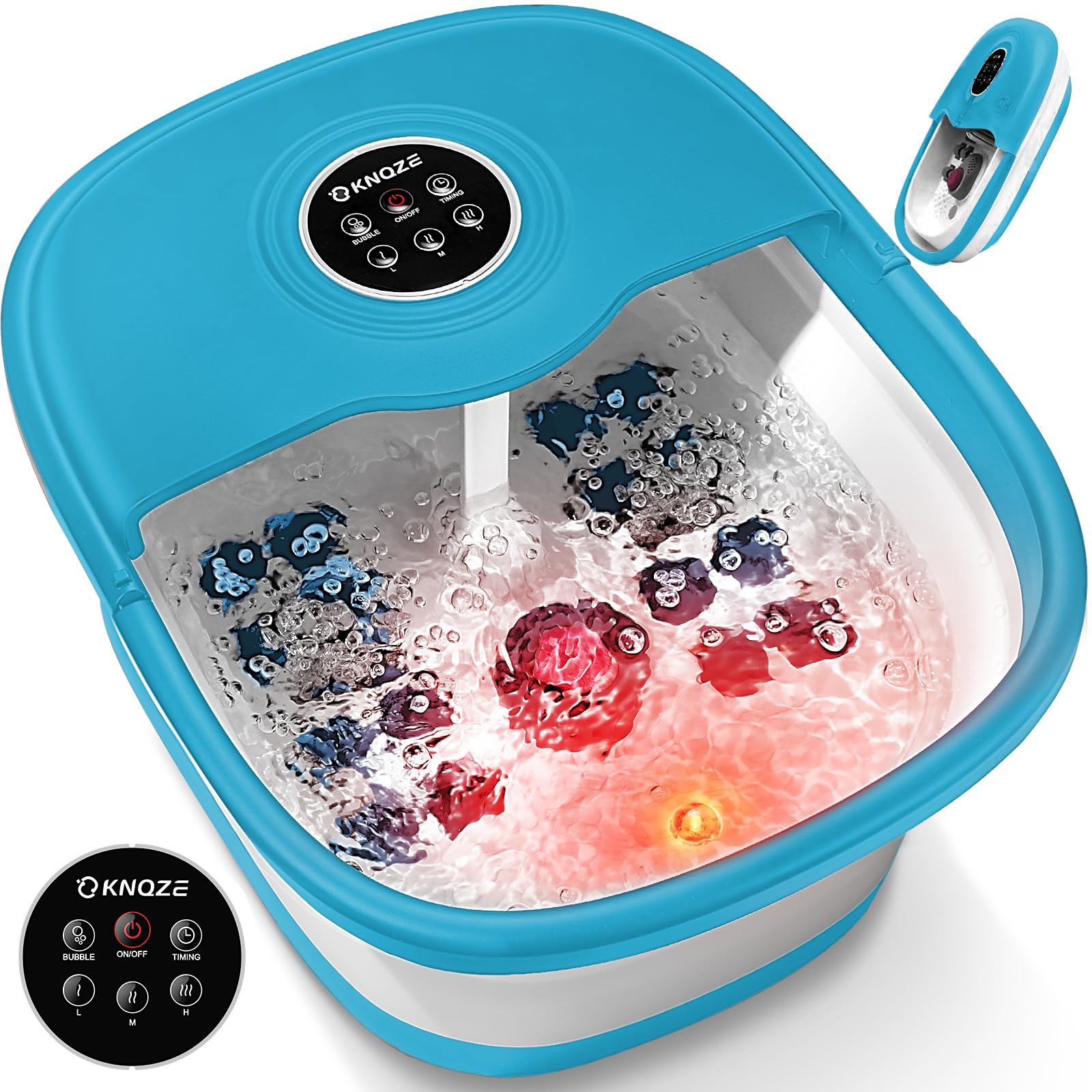KNQZE Collapsible Foot Spa with Heat, Remote Control, Temperature Control, Bubbles, Pumice Stone, Red Light, Timer, 16 Massage Roller Pedicure Foot Bath Tub Foot Soaker for Relaxation & Stress Relief