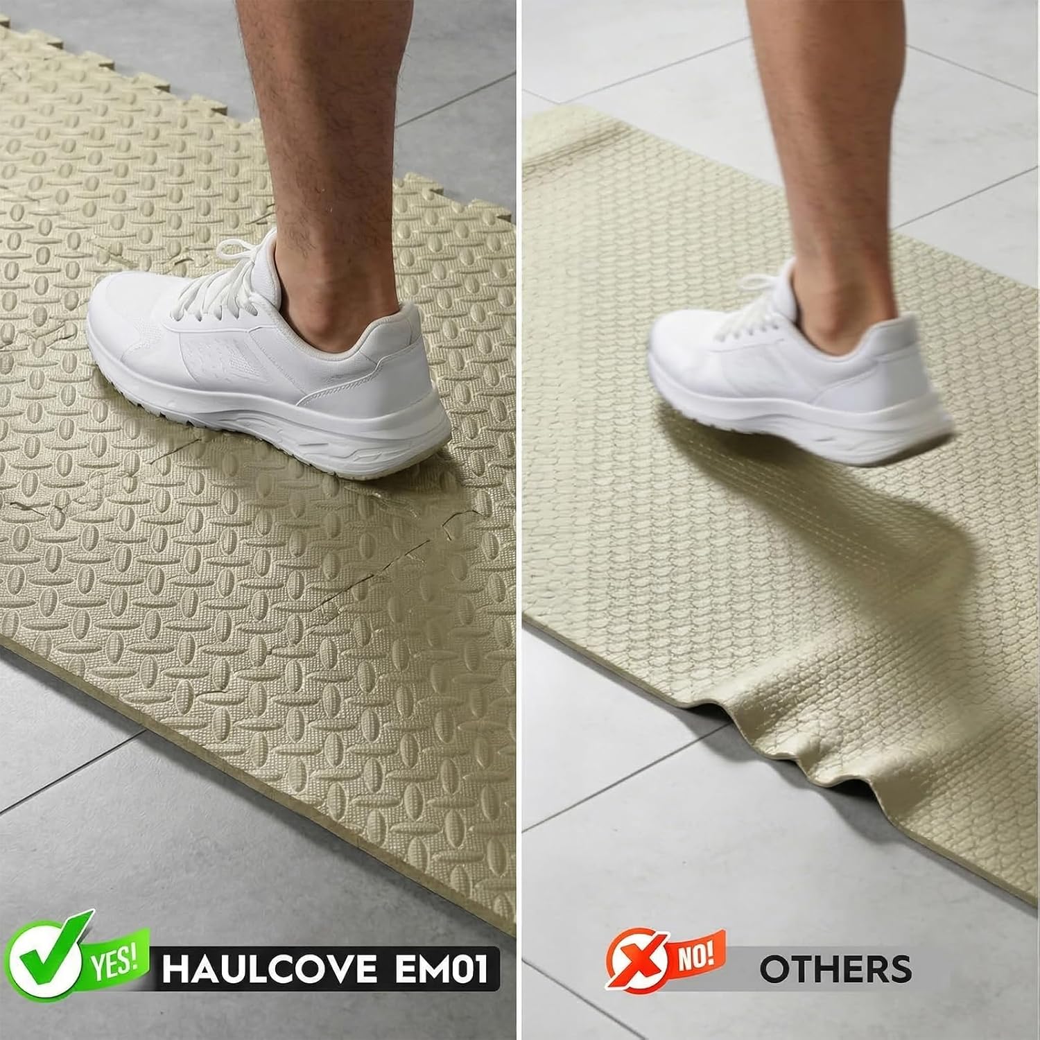 Puzzle Exercise Mat, EVA Interlocking Foam Floor Tiles, Non-Slip, Protective, Water-Resistant Flooring for Home Gym & Workout Equipment, 12.6" x 12.6" x 0.4", 18 Sq Ft, 18 Tiles, Beige