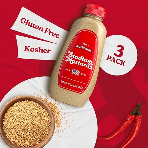 Miniatura 3 de The Authentic Stadium Mustard. Condimento clásico para perros calientes y hamburguesas. Sin gluten, sin azúcar, kosher, sin grasa, 12 onzas (paquete