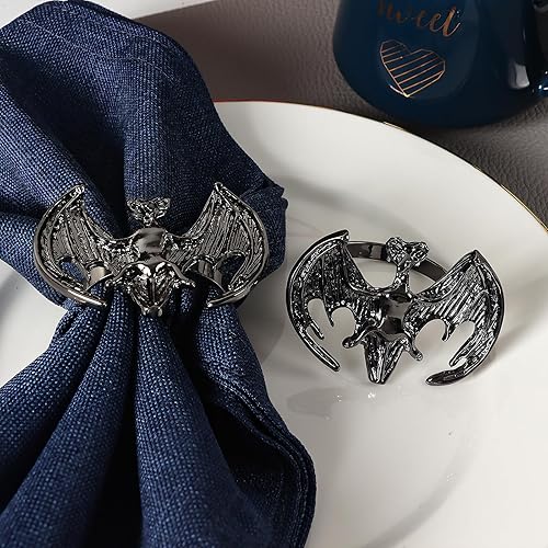 Miniatura 5 de Juego de 6 servilleteros de metal, servilleteros de Halloween para cena, banquete de fiesta de vacaciones, decoración de mesa de buffet (murciélago)