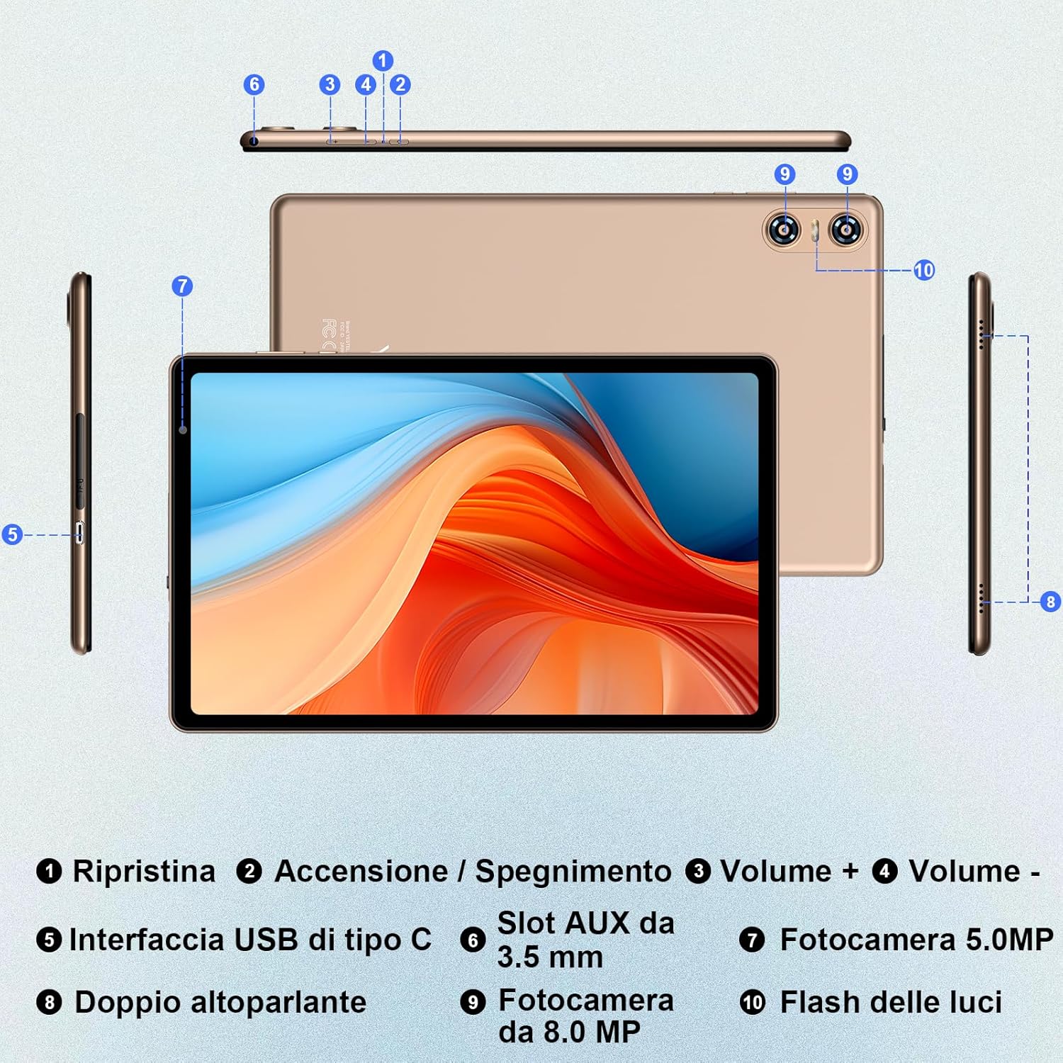 Biegedy B22 Tablet port and button diagram