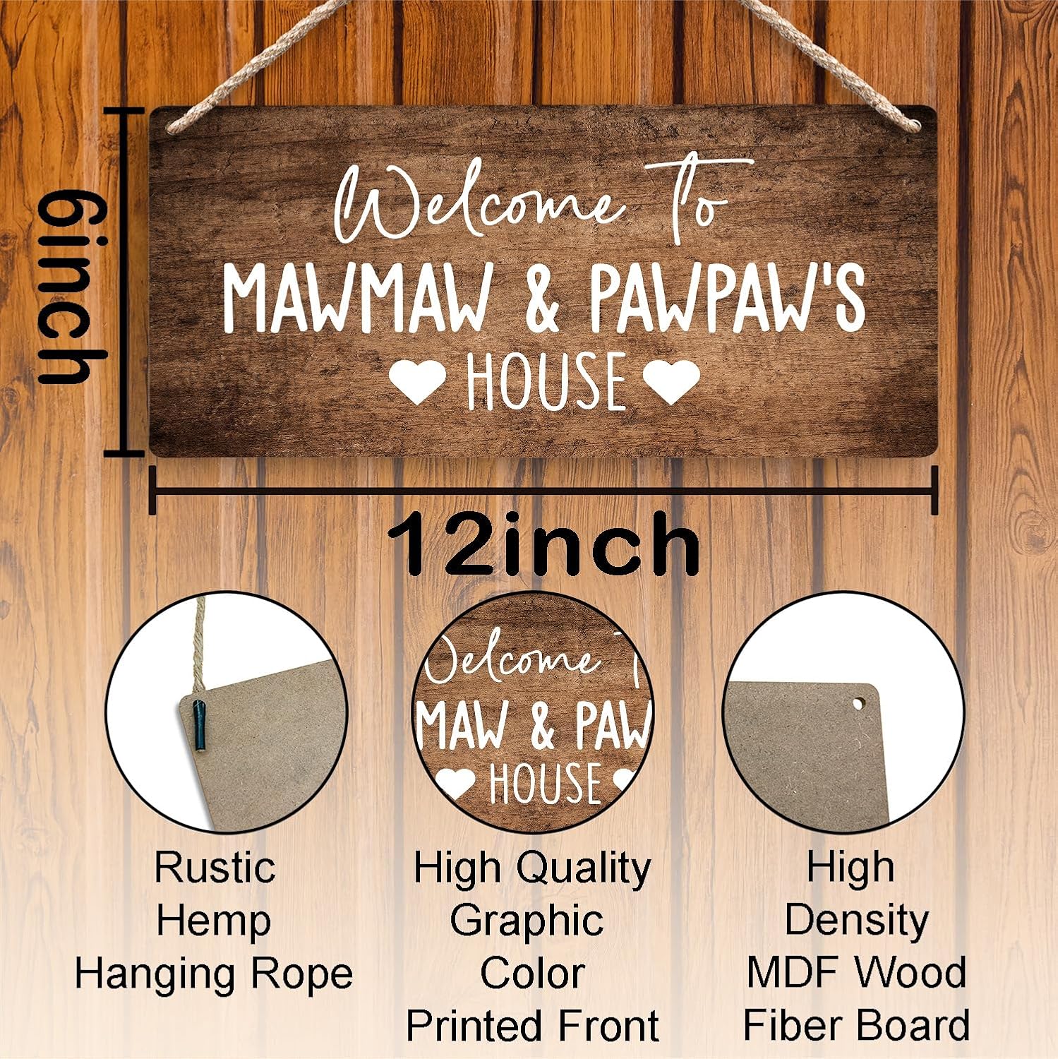 Welcome to Mawmaw and Pawpaw's House Hanging Wooden Signs 12x6, Mawmaw Pawpaw Gifts, Grandparents Gifts House Wall Decor, Grandkids Welcome Sign Home Decor Gifts for Grandparents - Image 6