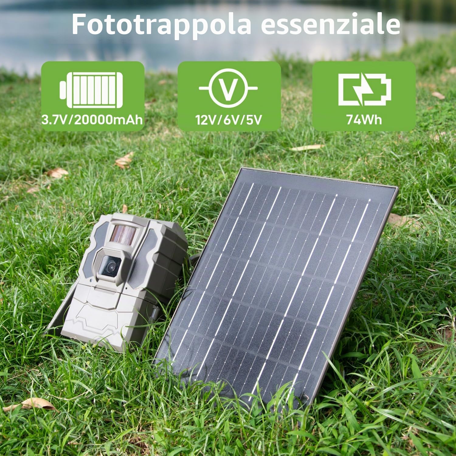 20Ah Pannello Solare per 12V/6V Fotocamera Della Fauna Selvatica | con Cavo Caricatore 3M Pannello Solare Impermeabile per la Macchina Fotografica di Caccia