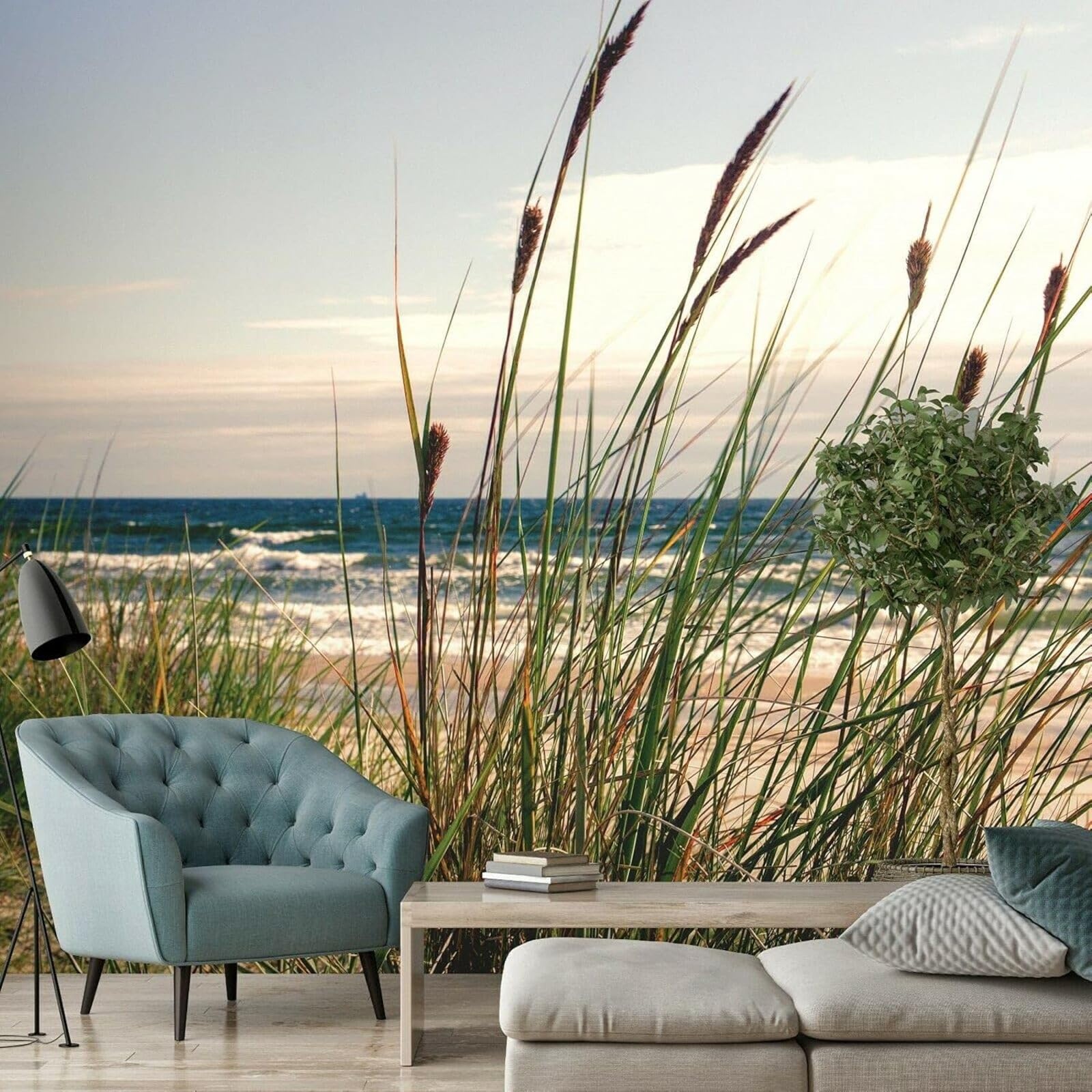 Kfjhgbdshhj 3D Mural Photo Mural-Wallpaper Grass Dunes Beach Sea Baltic Sea Nature Landscape For Living Room Bedroom 3D,430Cmx300cm Poster - Wall Sticker - Frameless Picture