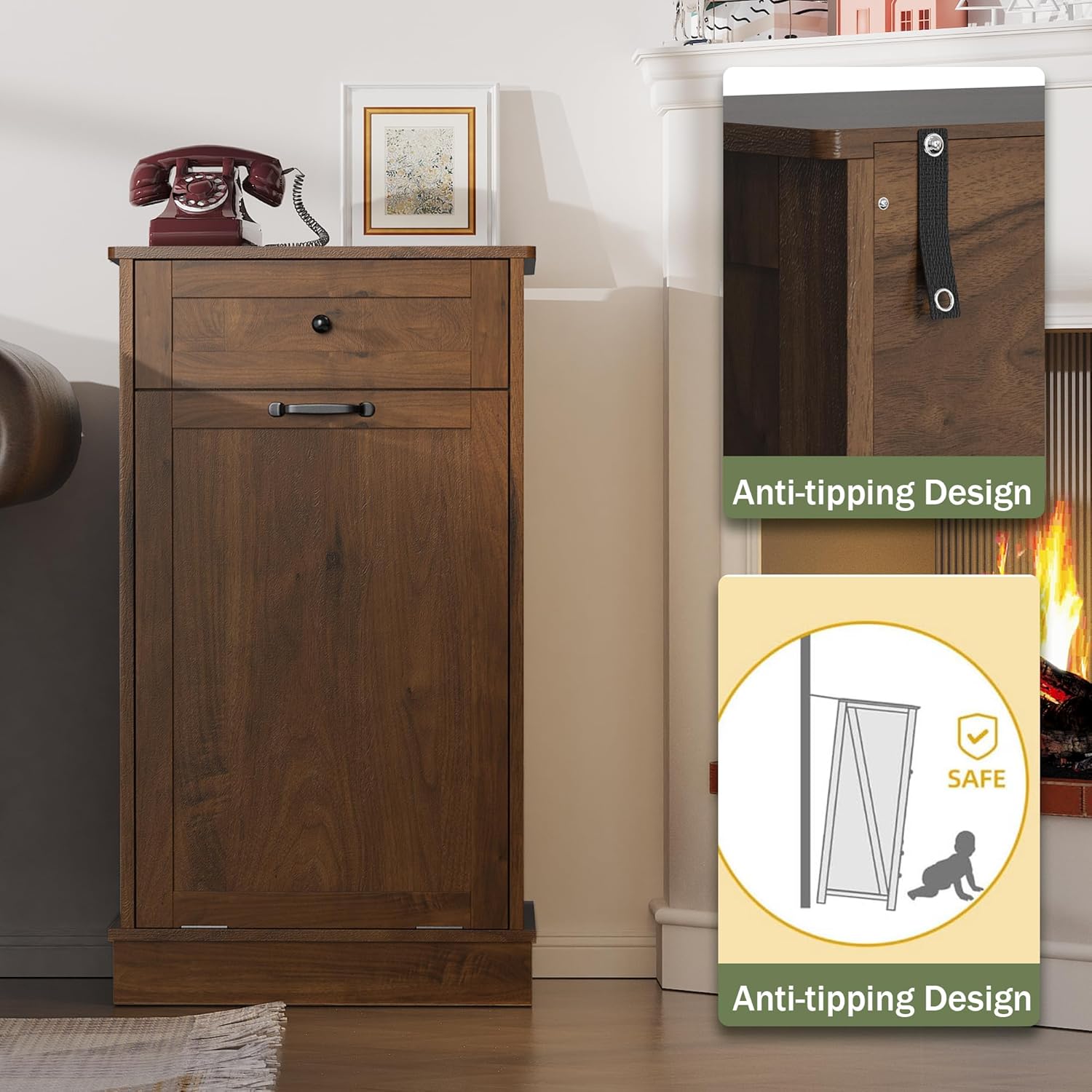 LOUVIXA Tilt Out Trash Cabinet, Dog Proof Trash Can Holder Without Trashbin（Russet Color） (Walnut)