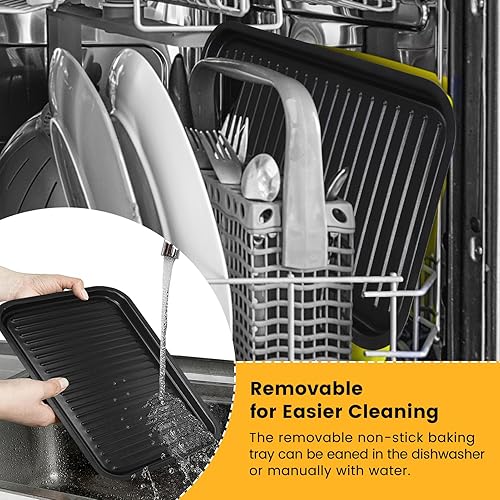 Miniatura 8 de Parrilla eléctrica para interiores de 1500 W, 2 en 1, sin humo, con parrilla extraíble antiadherente y placa de plancha, control de temperatura,