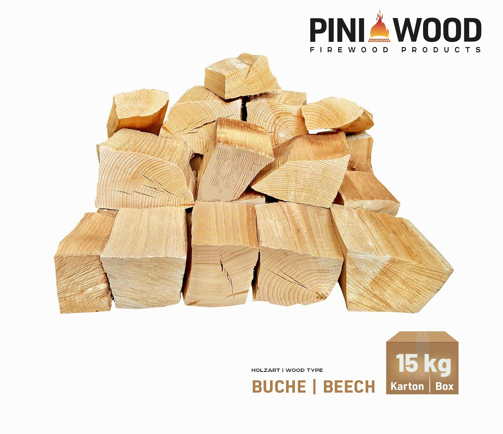 PINI Räucherholz Smokerholz Grillholz BBQ-Holz Wood Chunks Buchenholz OHNE RINDE 15 kg für Smoker Grill