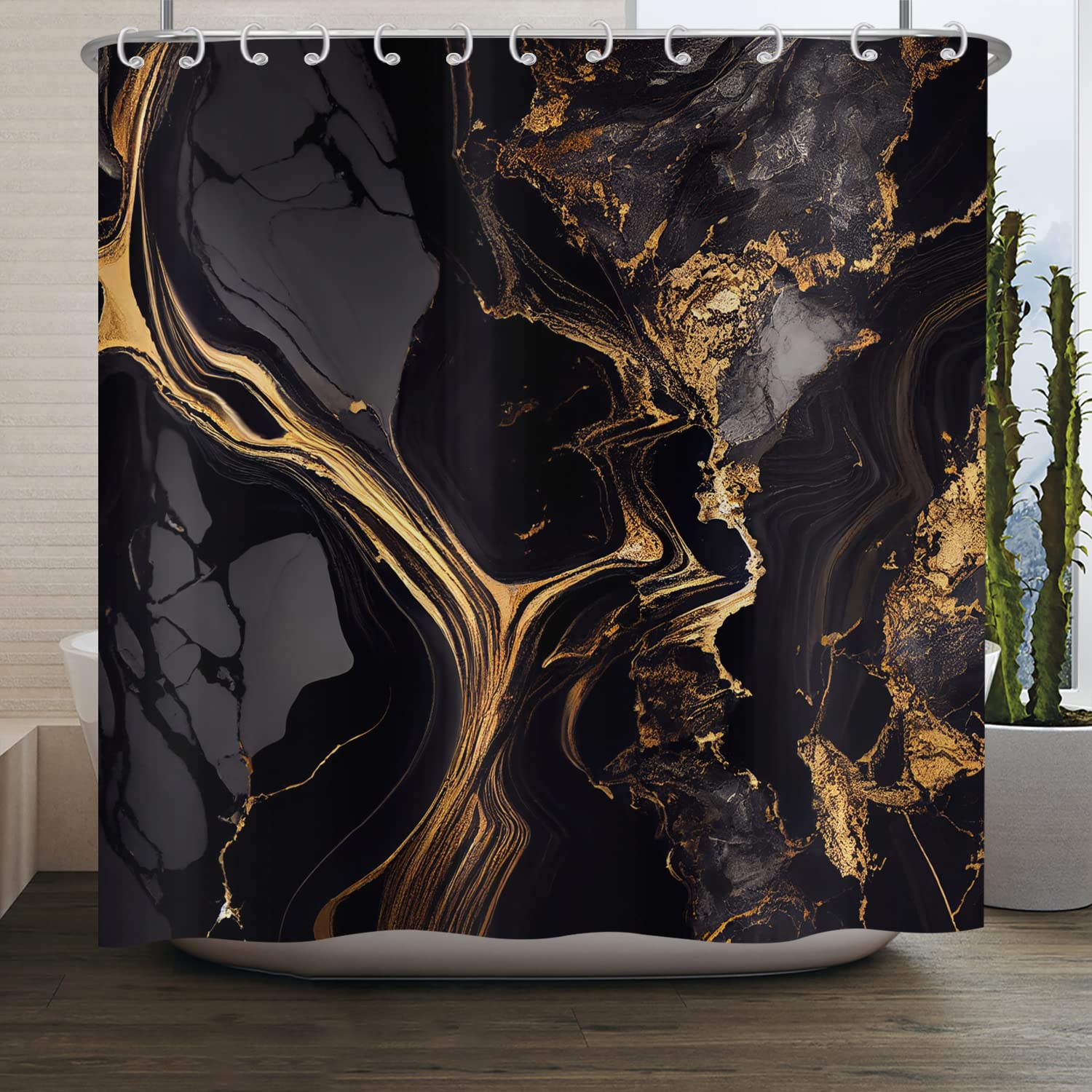 ASDCXZ Marble Shower Curtain Black Gold 180x180 cm