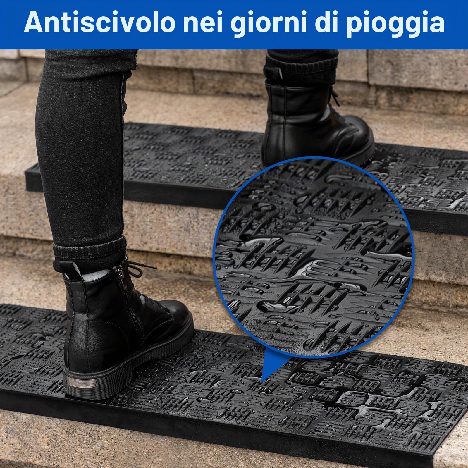 Spurtar Set da 3 Gradini Antiscivolo in Gomma Sintetica, Strisce per Scale Interni/Esterni, Ideali per Scale in Legno, Marmo e Pietra, 76×25 cm