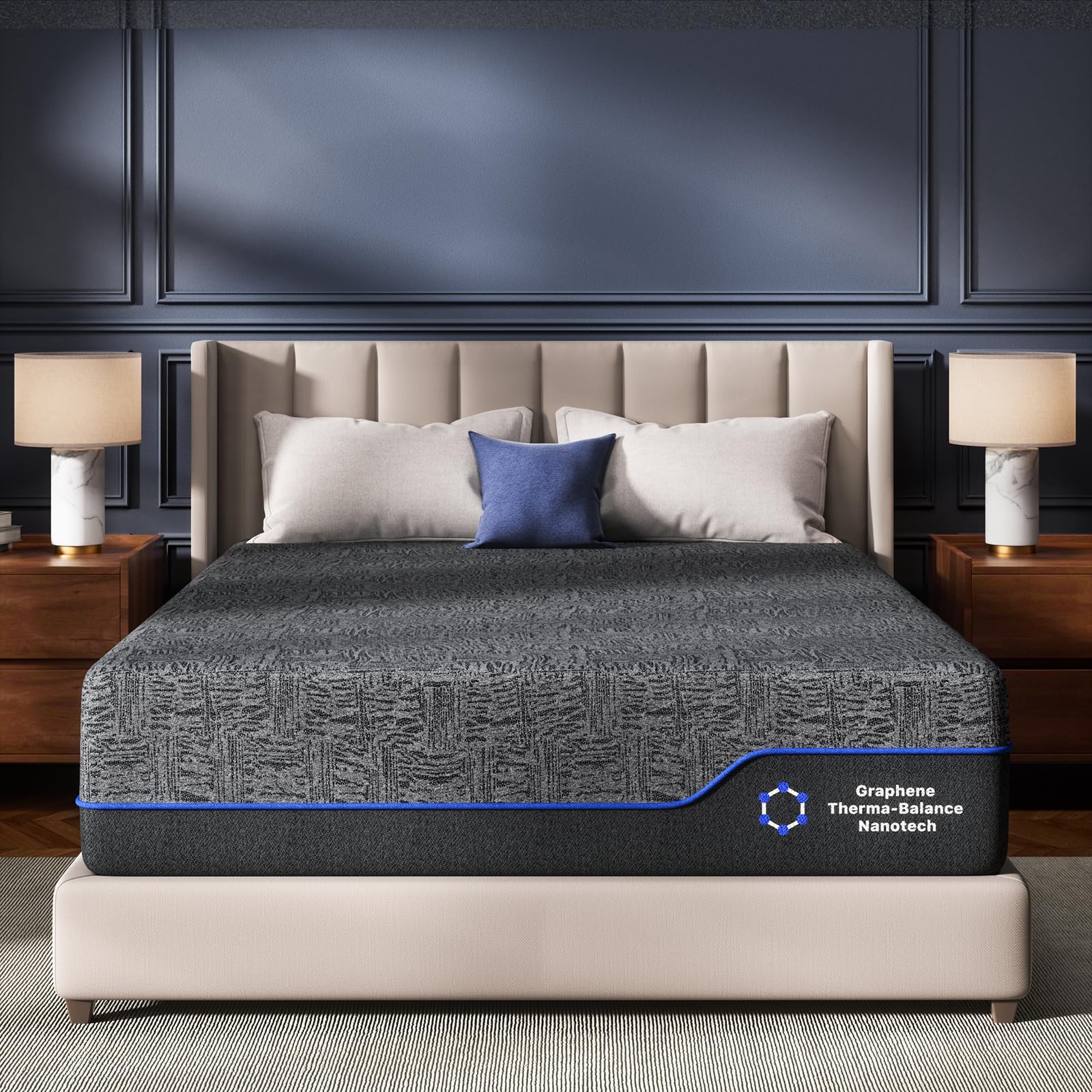 Amada 14 Inch Queen Memory Foam Mattress, Medium Feel, Cooling Gel & Bamboo Charcoal Infused Bed, Graphene Fabric Cover, CertiPUR-US & Oeko-TEX