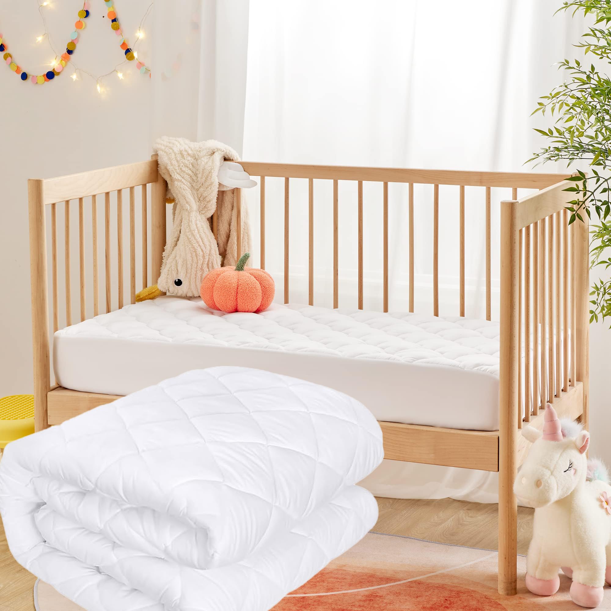 A ATH Collection Poly-Cotton Quilted Mattress Protector Cotton Fabric Pad Fitted Mattress Topper Stretchable Mattress Cover 30 CM Deep (Cot Bed)