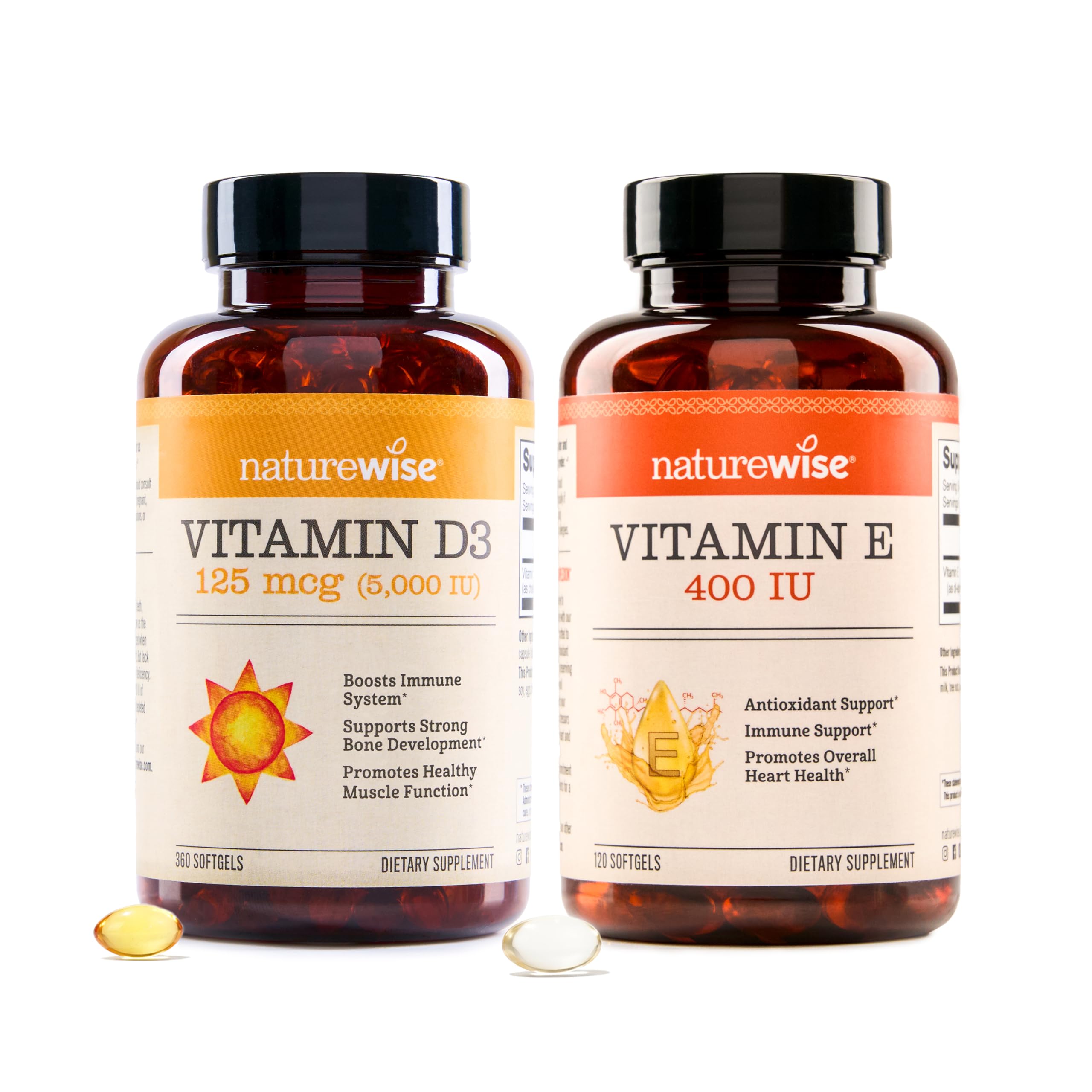 NatureWise Vitamin D3 5000IU (125mg) 360 Count + Vitamin E 400 IU (180mg DL-Alpha) 120 Count - Bundle for Immune, Bone, Heart Health Support - Gluten Free, Non-