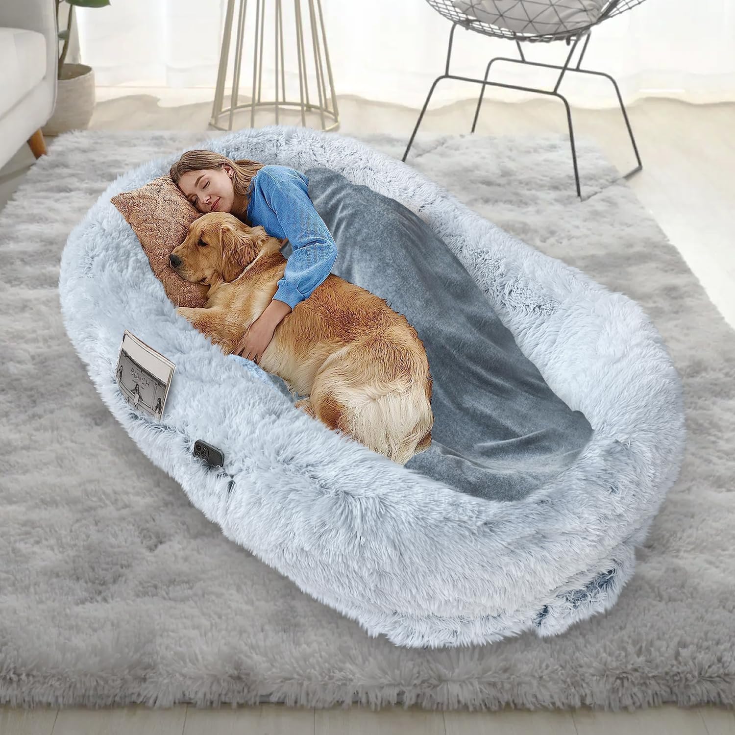 Sudoo Human Dog Bed, Large Human Pet Bed, Extra Large Size Bed for People Adults and Pets, Removable and Washable Giant Dog Bed for Human, Pets Bed Bean Bag Bed, Grey 175 * 95 * 30cm