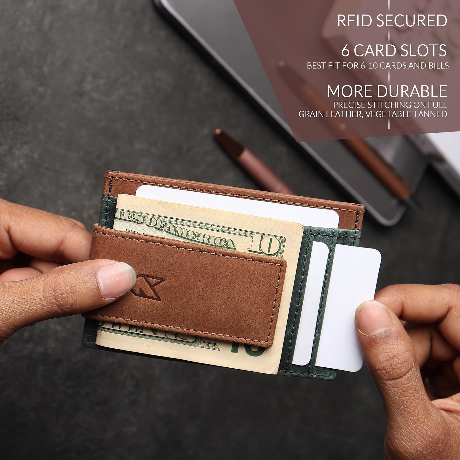 FOXHACKLE Slim Minimalist Leather Wallet with Magnetic Money Clip Front Pocket Credit Card Holder for Men and Women image 4