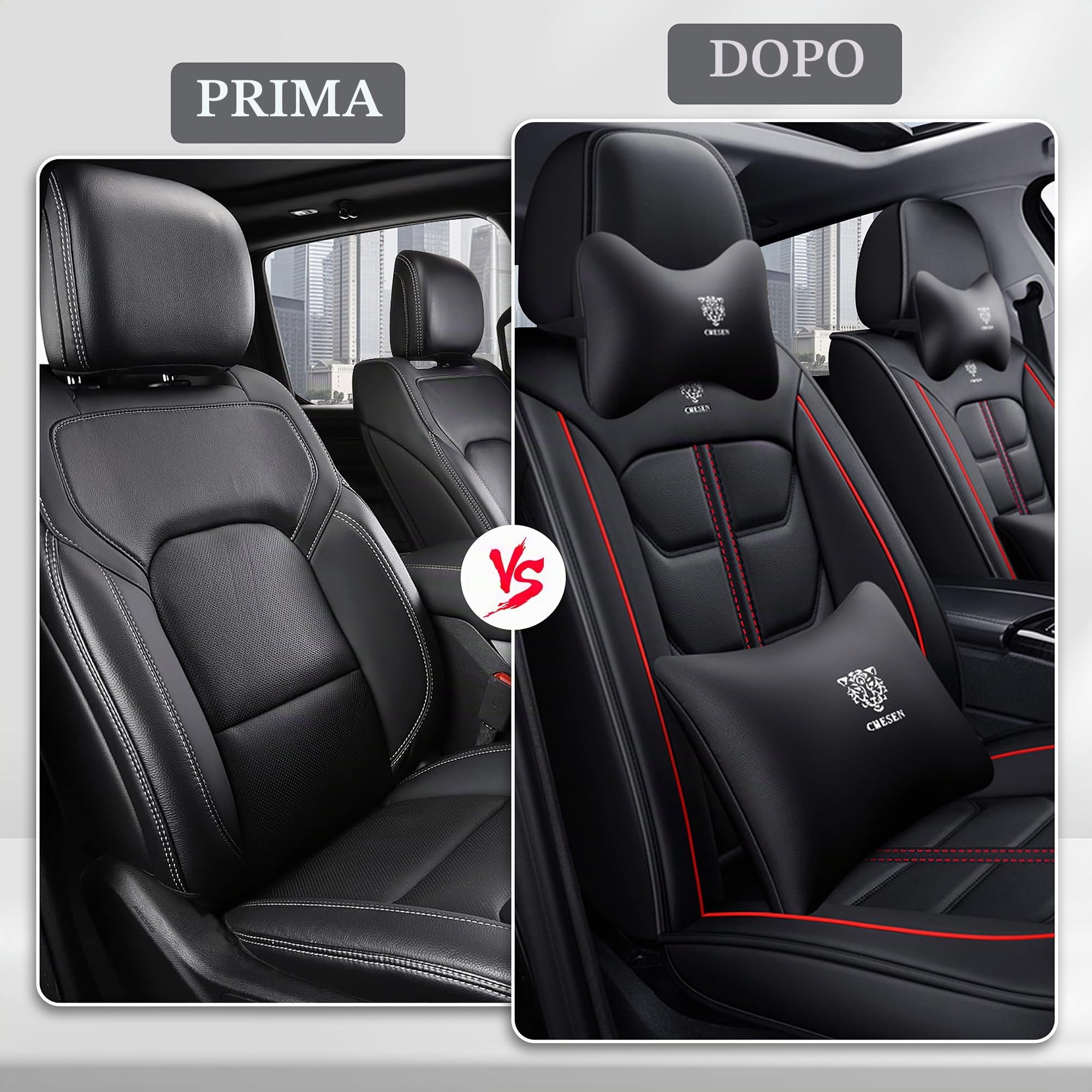 Coprisedili Auto Universale per Ford Transit Custom 2017 2018 2019-2023 2024 2025, Impermeabile，Traspirante in Pelle Resistente all'Usura,Cuscino Lombare(Black Red)