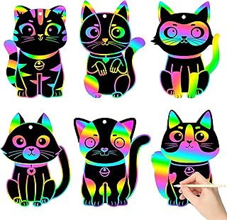 CY2SIDE 60PCS Cat Animal Rainbow Color Scratch Bookmarks for Kids, DIY Cat Rainbow Color Scratch Craft Kit Birthday Party Decors, Catling Pet Magic Art Rainbow Color Craft Kit for Birthday Party Favor