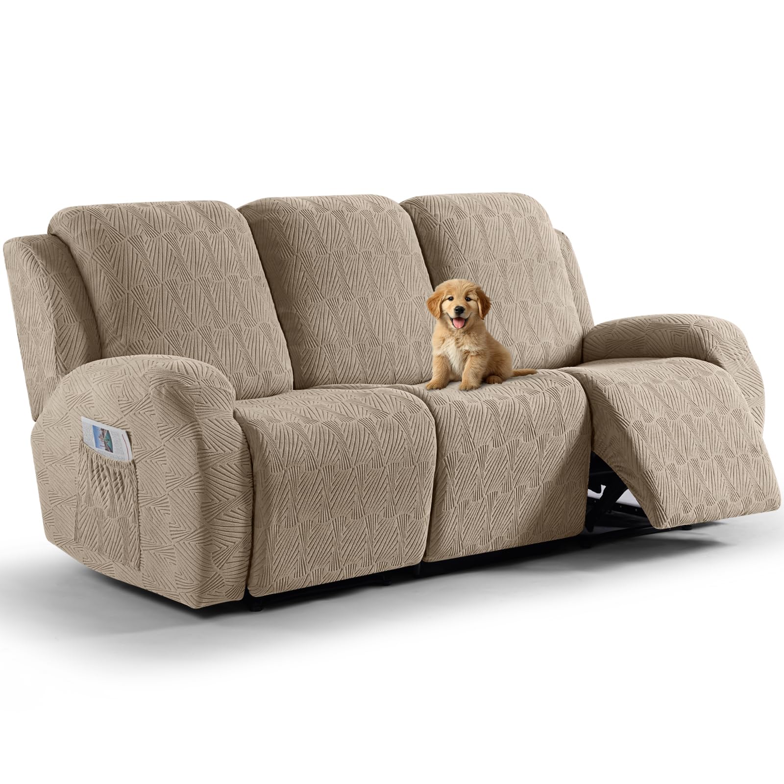 VANSOFY Recliner Sofa Cover 3-Seat Khaki, Stretch Protector for Kids & Pets