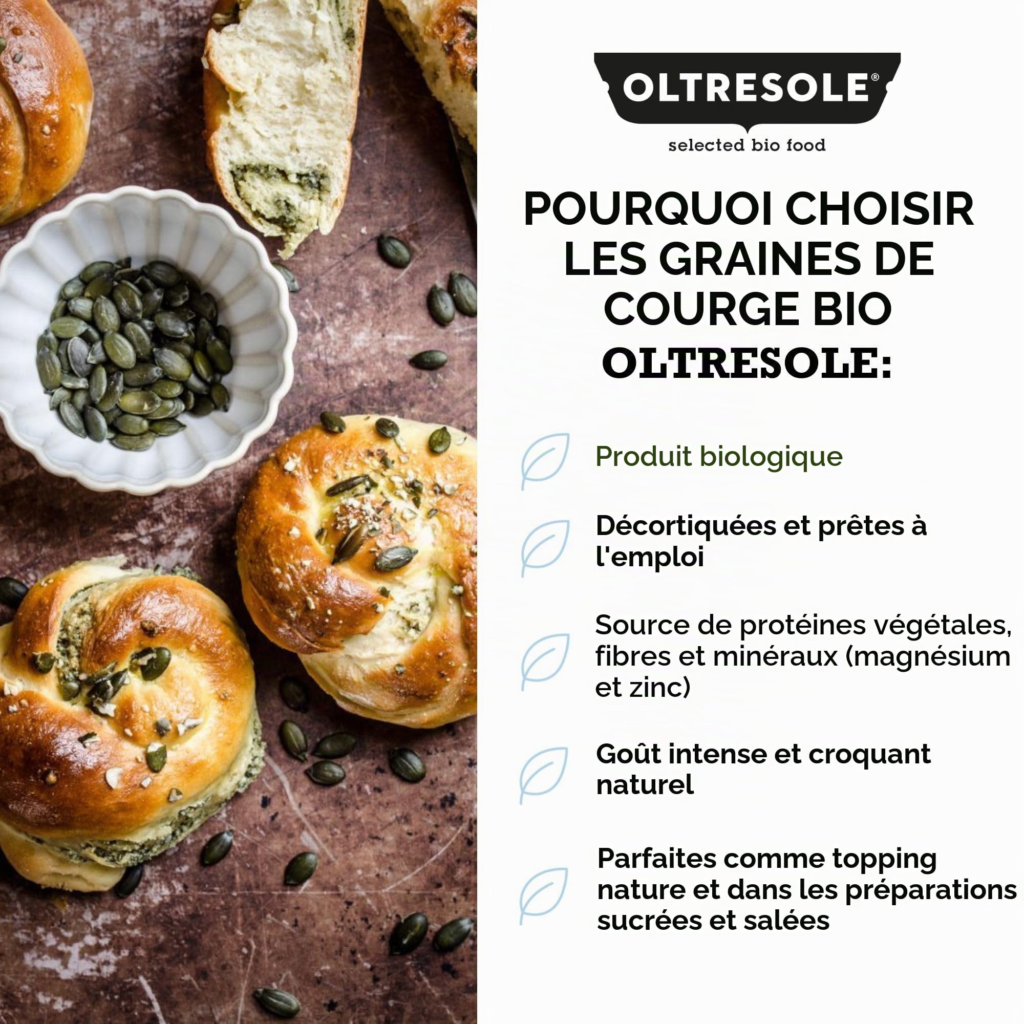 Oltresole | Graines de Courge Décortiquées Bio Sans Sel non Grillées | 3kg | Graines Oléagineuses Crues | Riches en Protéines, Fibres et Zinc | Idéales pour Snack et Salades | Format Familial