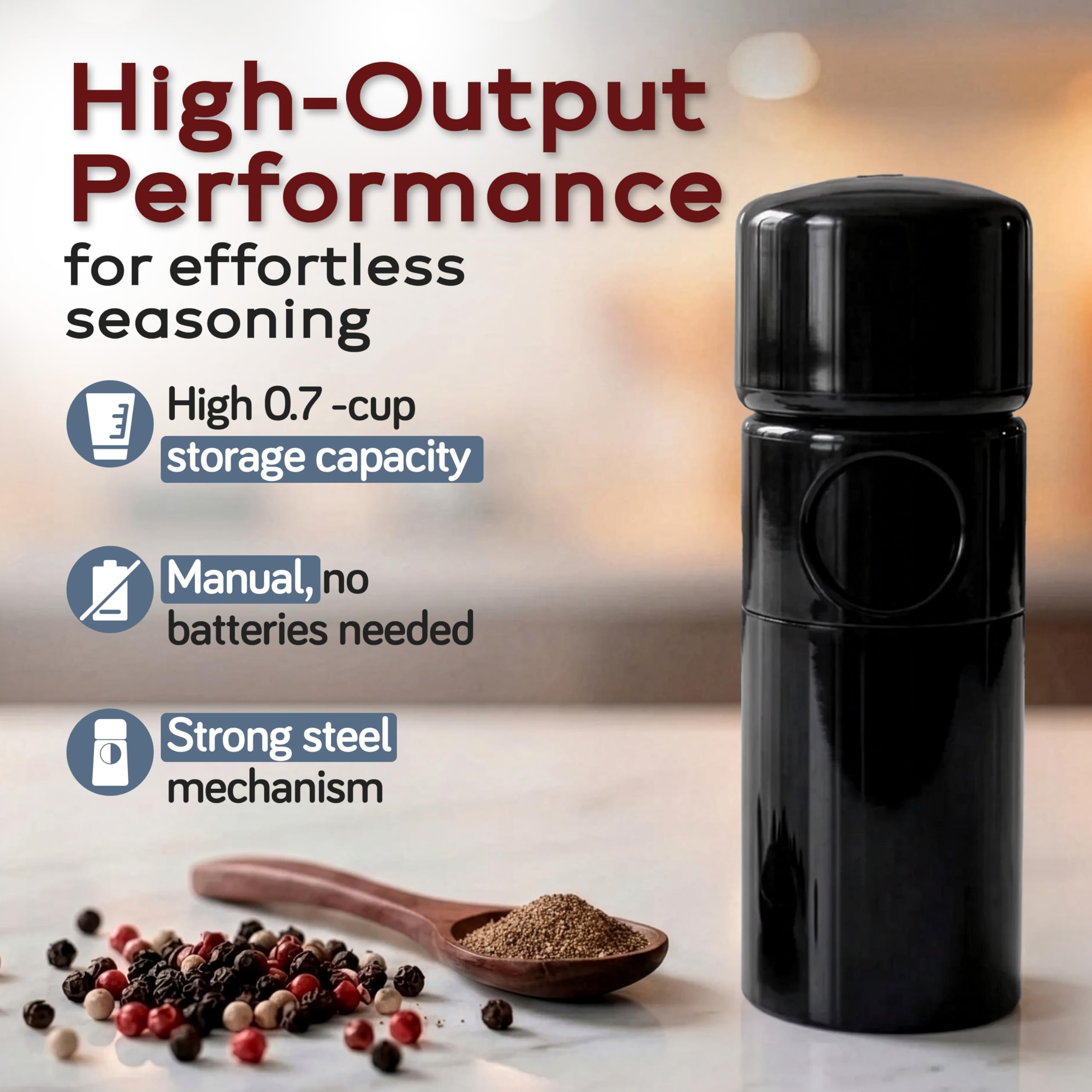 MAGNUM Pepper Mill Unicorn by TRE SPADEPremium Manual Pepper Grinder with Steel Burrs Side-Loading Refill Adjustable Coarseness High-Capacity Output ABS Plastic 6 Inch Small Size Made in Ital product thumbnail 7