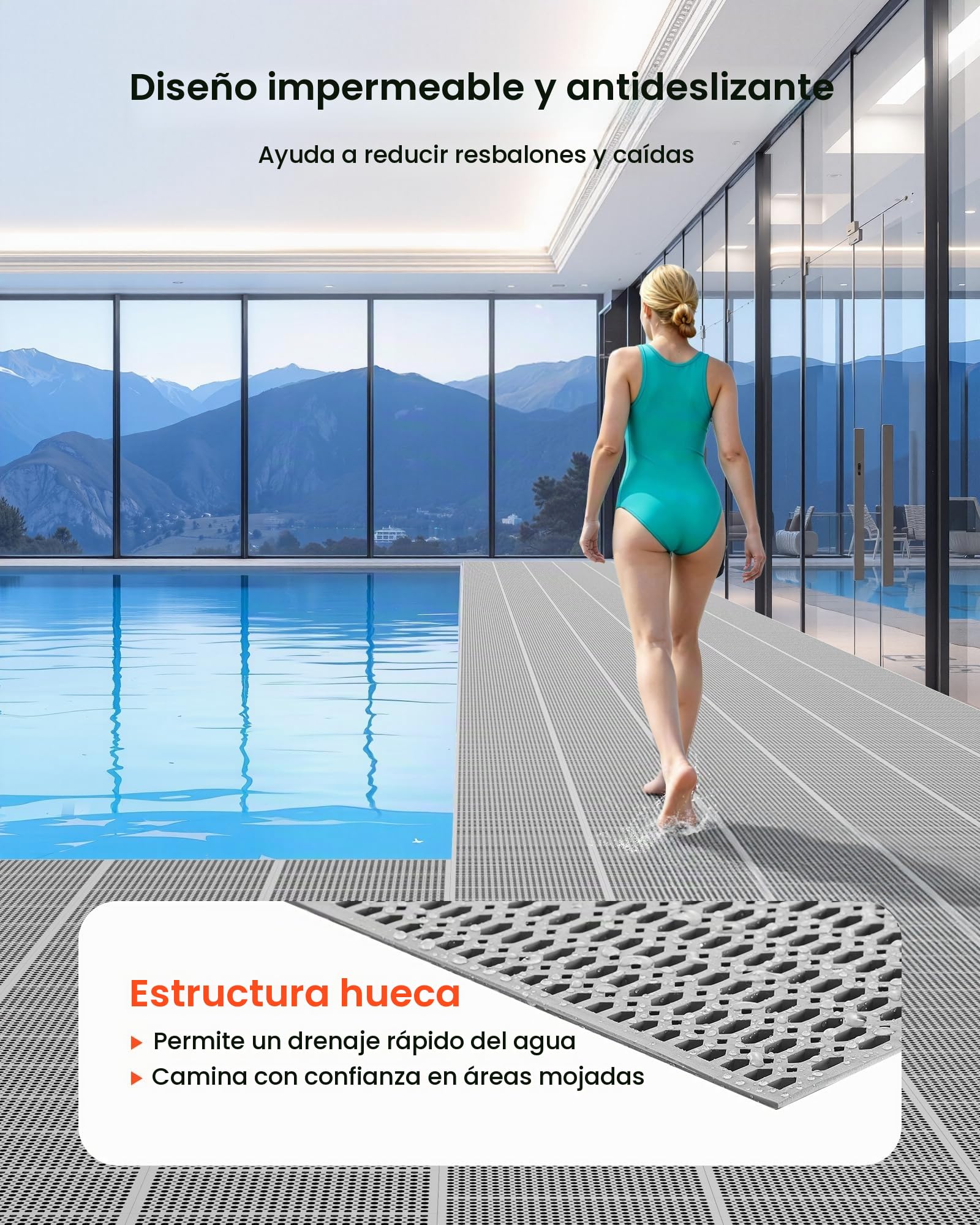 VEVOR Alfombra de Drenaje Antideslizante 90 x 1500 cm, Alfombrilla Comercial de PVC con Orificio de Drenaje para Zonas Húmedas, Suelo para Cocina Piscina Restaurante Terraza Baño Ducha, Color Gris