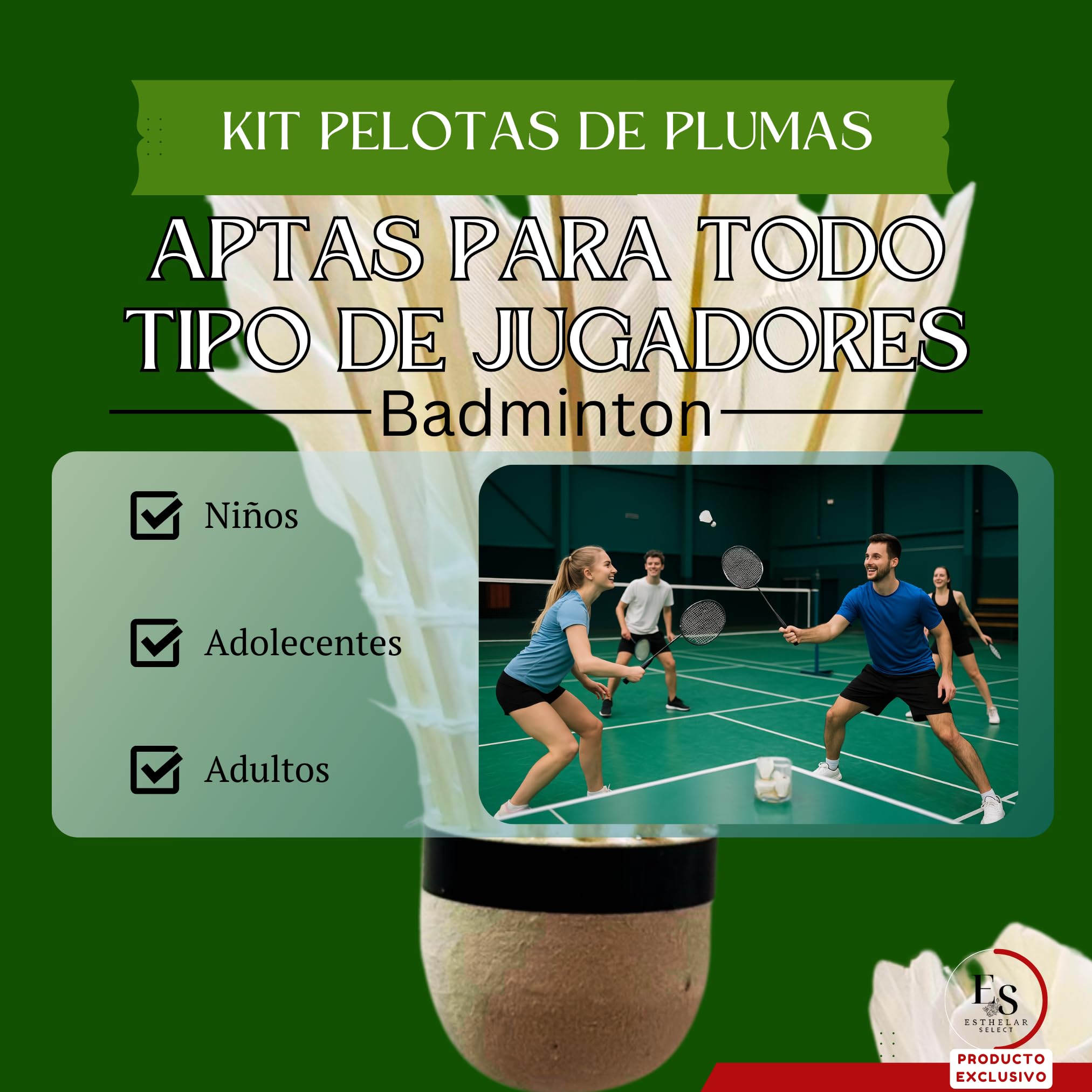 Pelotas Bádminton Pluma Natural Profesionales Resistentes Set 6 Pack Entrenamiento