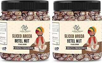 Hungry Harvest Sliced Betel Nut | Sliced Areca Nut | Cutting Supari Kachi Sopari | Kachi Cutting Sliced Supari | Raw Unflavoured Flakes [Jar Pack] (250 Grams (Pack of 2 of 125 Grams))