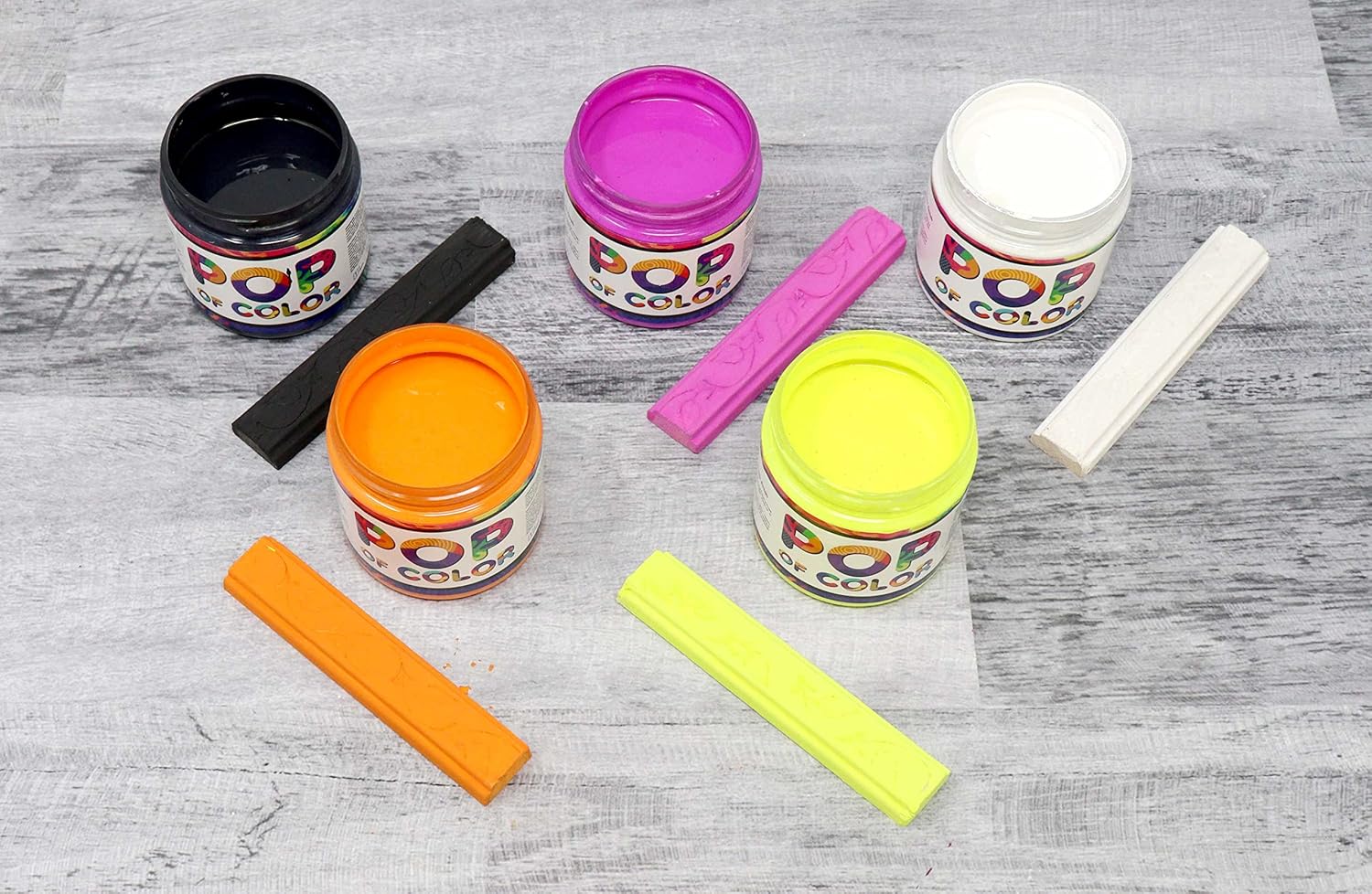 Pop of Color Premium Chalk Paint, Halloween Bundle (4 oz. Pack of 5) Black, Neon Purple, Neon Yellow, Orange Slice & Pure White, Vibrant and Bold, Easy to Apply & Fast Drying
