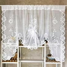 Maritown Swag Curtains Lace Valances Semi Sheer Floral Kitchen Window Swags | Farmhouse Boho Valance, Tie Up, Rod Pocket, Short Curtain for Kitchen Bedroom Living Room Cafe Dining Room Windows