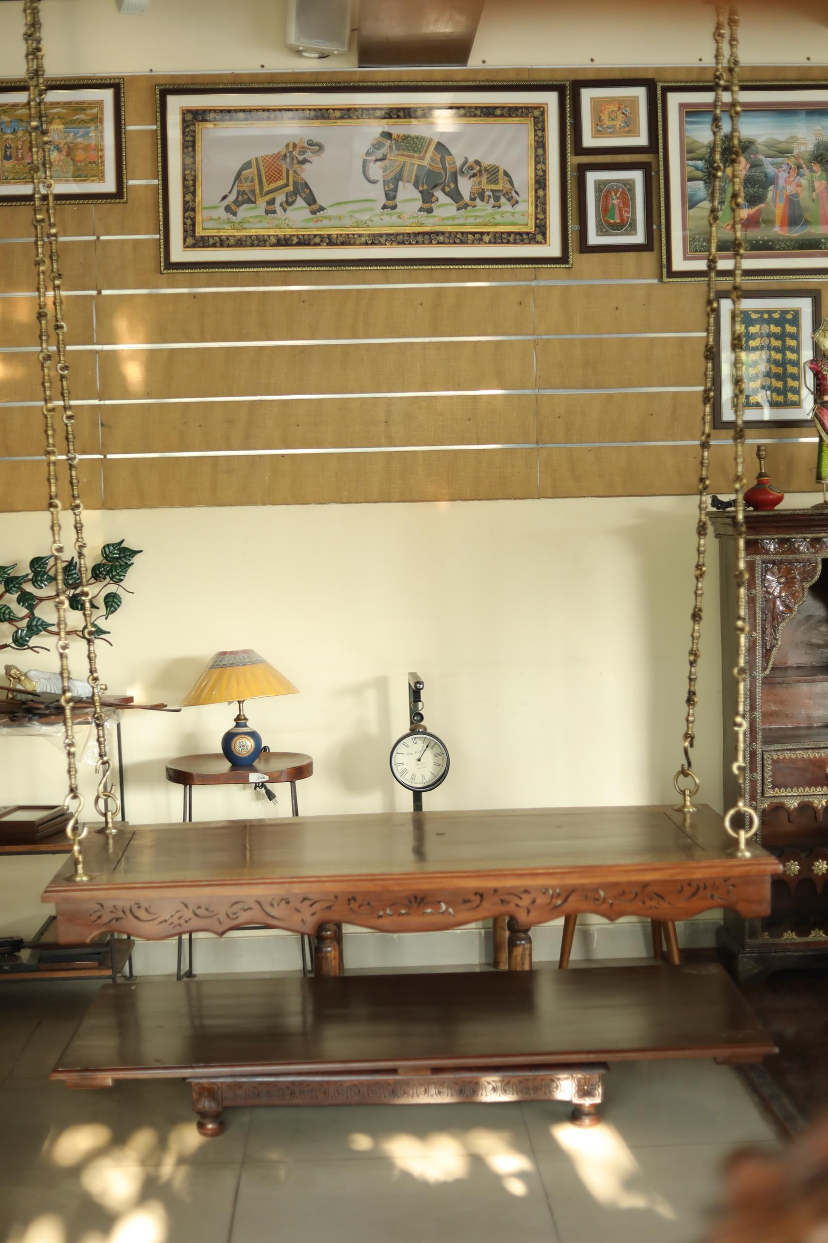 Tarang Arts Decorative Hand Painted Wooden Jhula | Traditional Mango Wood Swing Seat for Home & Garden | Handcrafted Wooden Swing for Living Room & Balcony | 4x54x24 Inches-image-19