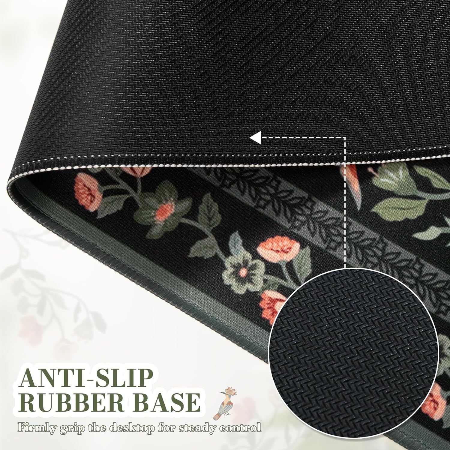 iCasso Desk Mat for Keyboard and Mouse, Large Mouse Pad, Desk Pad Mat, Anti-Slip Big Mousepad with Stitched Edges for Computer Desktop(Floral) - Image 5