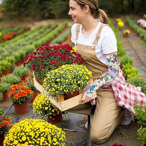 Miniatura 7 de MKYSZLT Mangas de jardinería con protección solar UV para mujeres y hombres con agujeros para el pulgar, patrón floral, mangas protectoras para