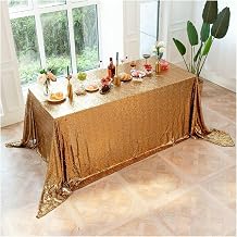 Square Tablecloth Wedding, Polyester Tablecloth 153x300CM Solid Color Sequins Rectangular Tablecloth for Party, Black Gold