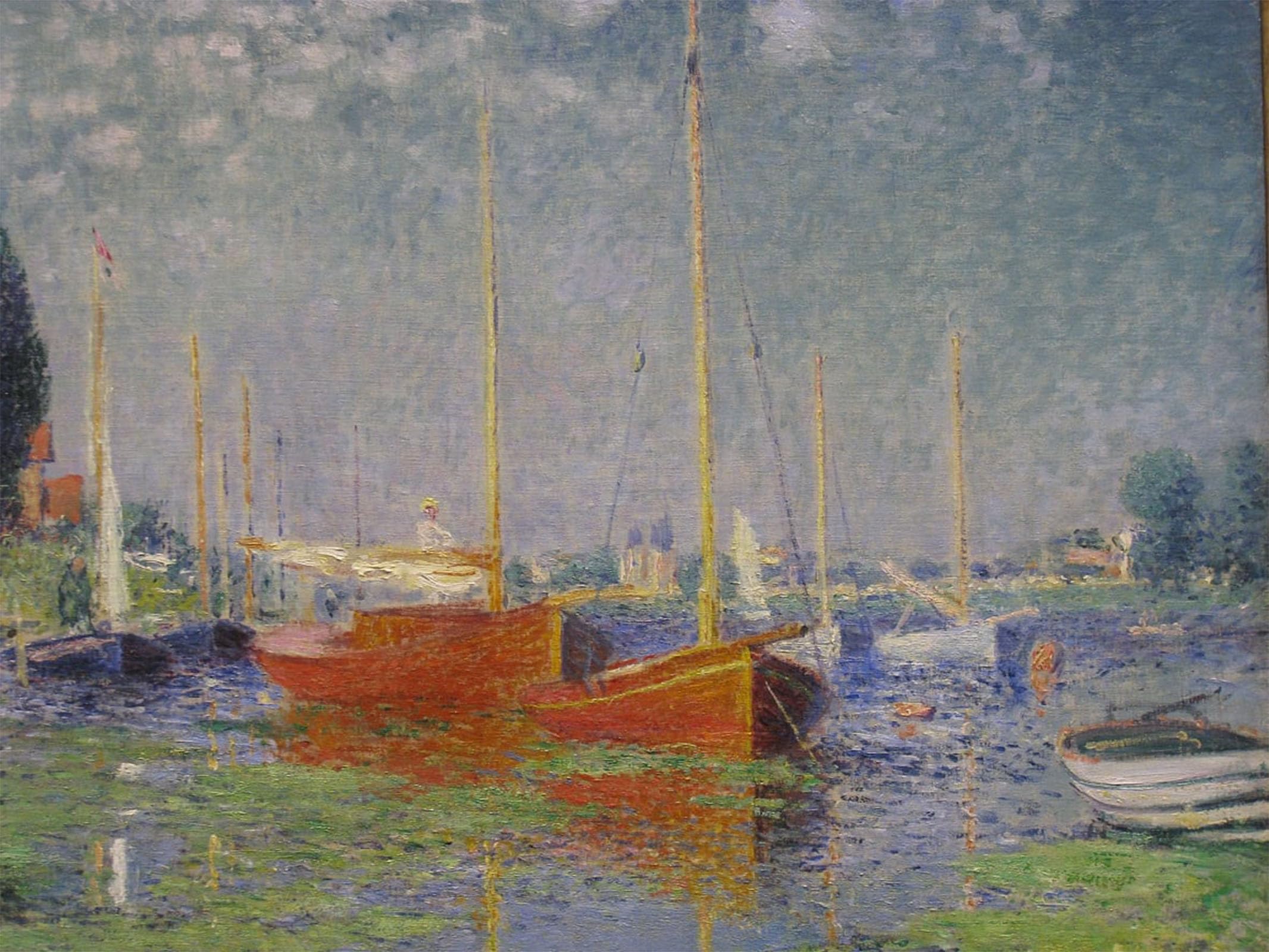 ARTXLXXBN Famous Print Painting Colorful Art Print Red Boats At Argenteuil by Claude Monet Canvas Art Decorations for Home Decor 60x90cm