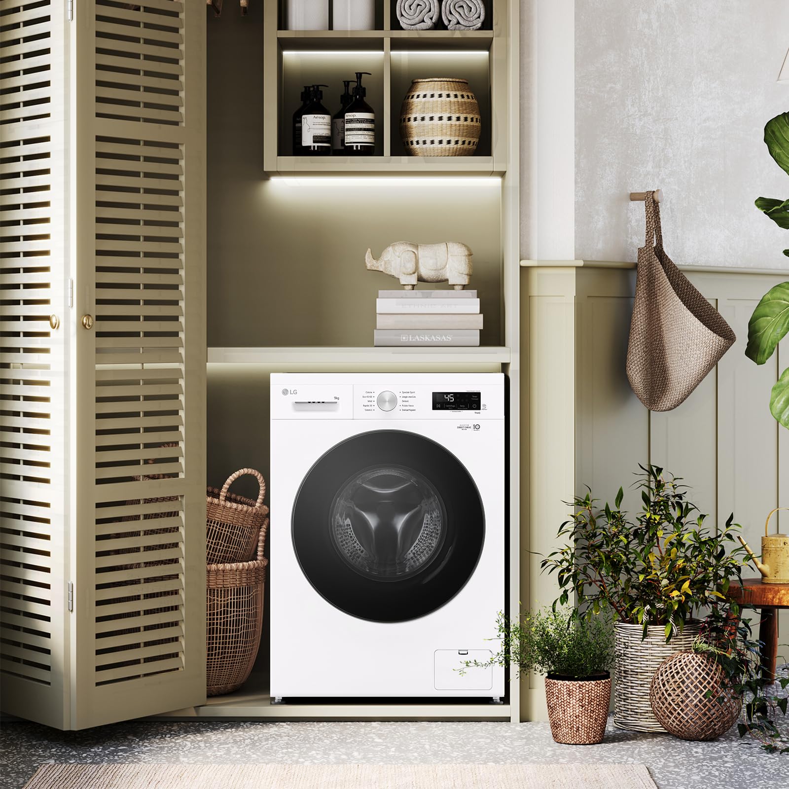 LG F4NX1009NWB Machine à Laver 9kg Chargeur Frontal Série X1, Classe A, 1400 Tours WiFi, 6 Motion Direct Drive, Lavage à vapeur, Allergy Care, Autonome, Essence White