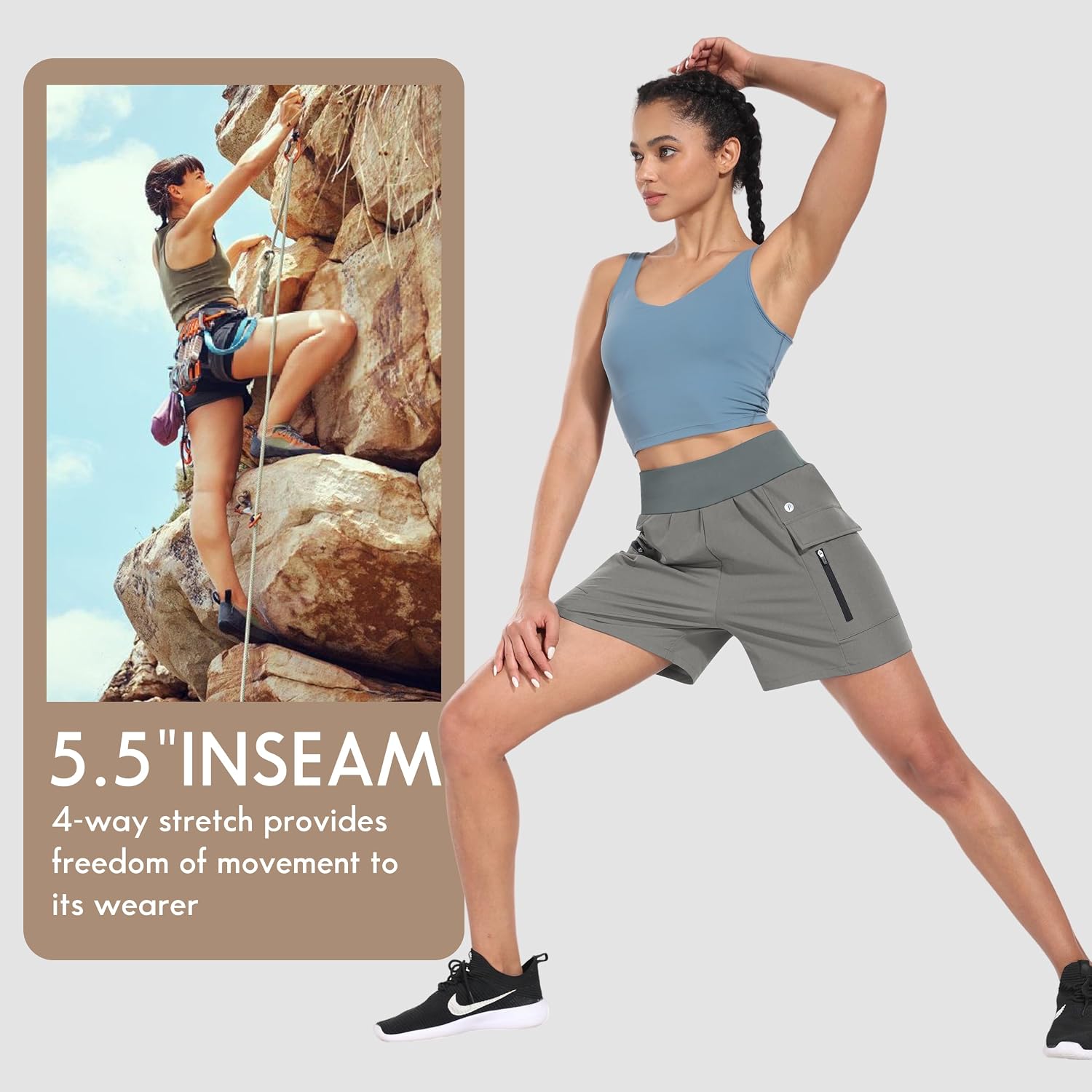 Hiverlay Women Hiking Cargo Shorts High Waisted Quick Dry 5.5" Workout Golf Athletic Running Shorts