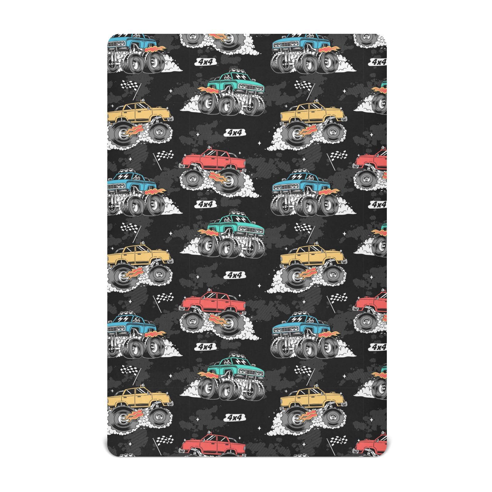 Baby Crib Sheet Monster Trucks Black Crib Mattress for Boys and Girls Playard Sheet Soft Breathable Fitted Baby Mattress Cover 52x28in