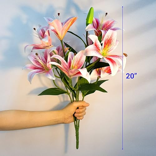 Miniatura 4 de SNAIL GARDEN 12 Artifical Lily Flowers with 9 Heads Full Bloom Lily & 3 Buds, Long Stem Artificial Stargazer Lilies, Faux Tiger Bouquets for Home