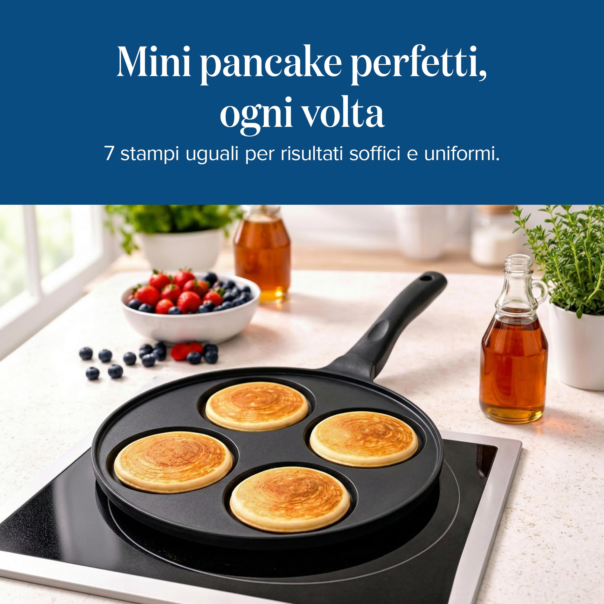 Joeji's Kitchen 4 Fori Padella Pancake 26cm - Induzione Antiaderent Padella Frittata Colazione - Nero