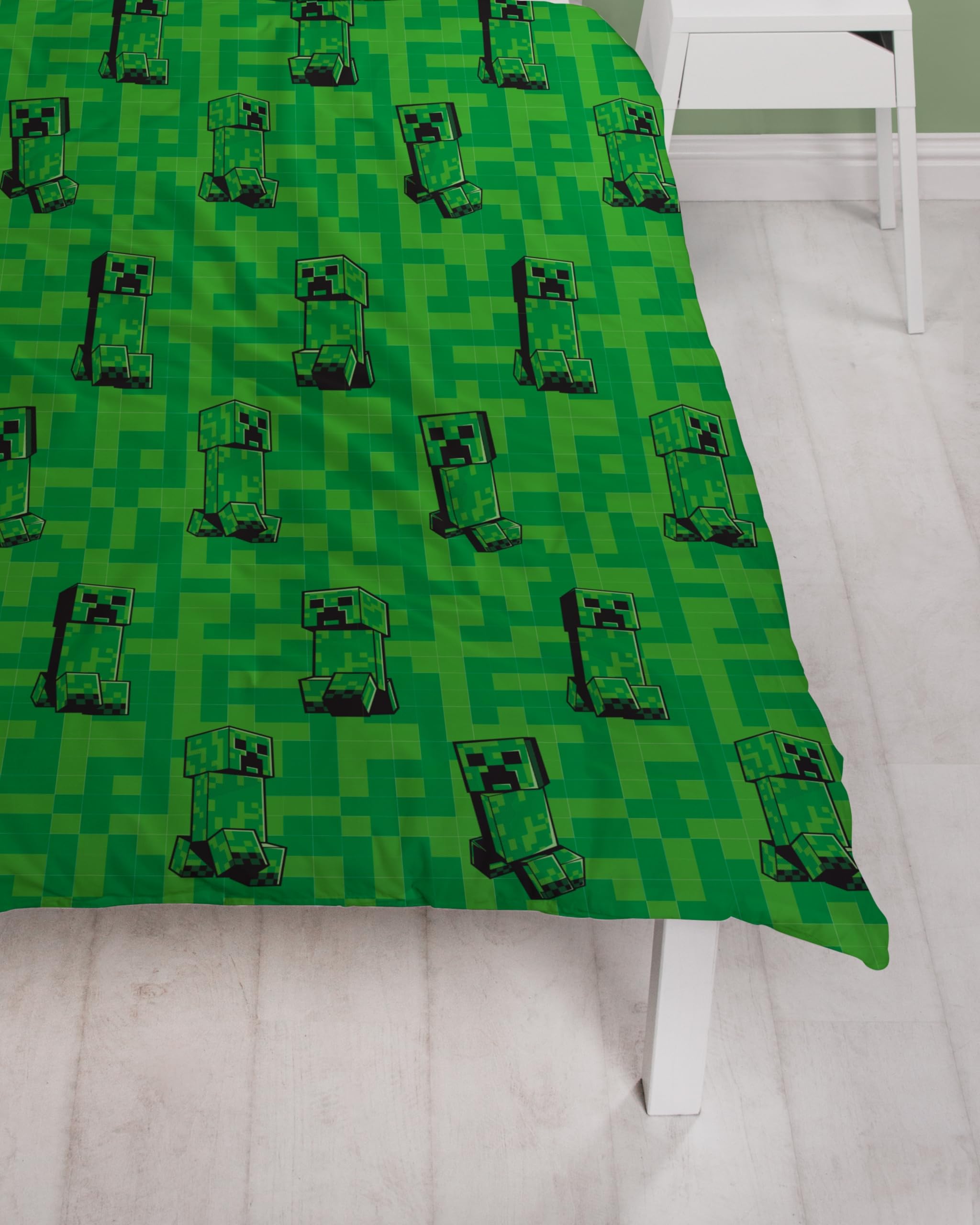 Bettwäsche 135x200 Flanell, Biber, Minecraft, kuschelig weich für Winter, 1x Kissenbezug 80x80 + Bettbezug 135x200, 100% Baumwolle, Kinderbettwäsche Gaming