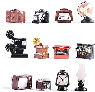 inheming 12Pcs Dollhouse Furniture Accessories Decor, Vintage Style Mini Toy, Kids DIY Dress Up to Get a New Doll House Scenes