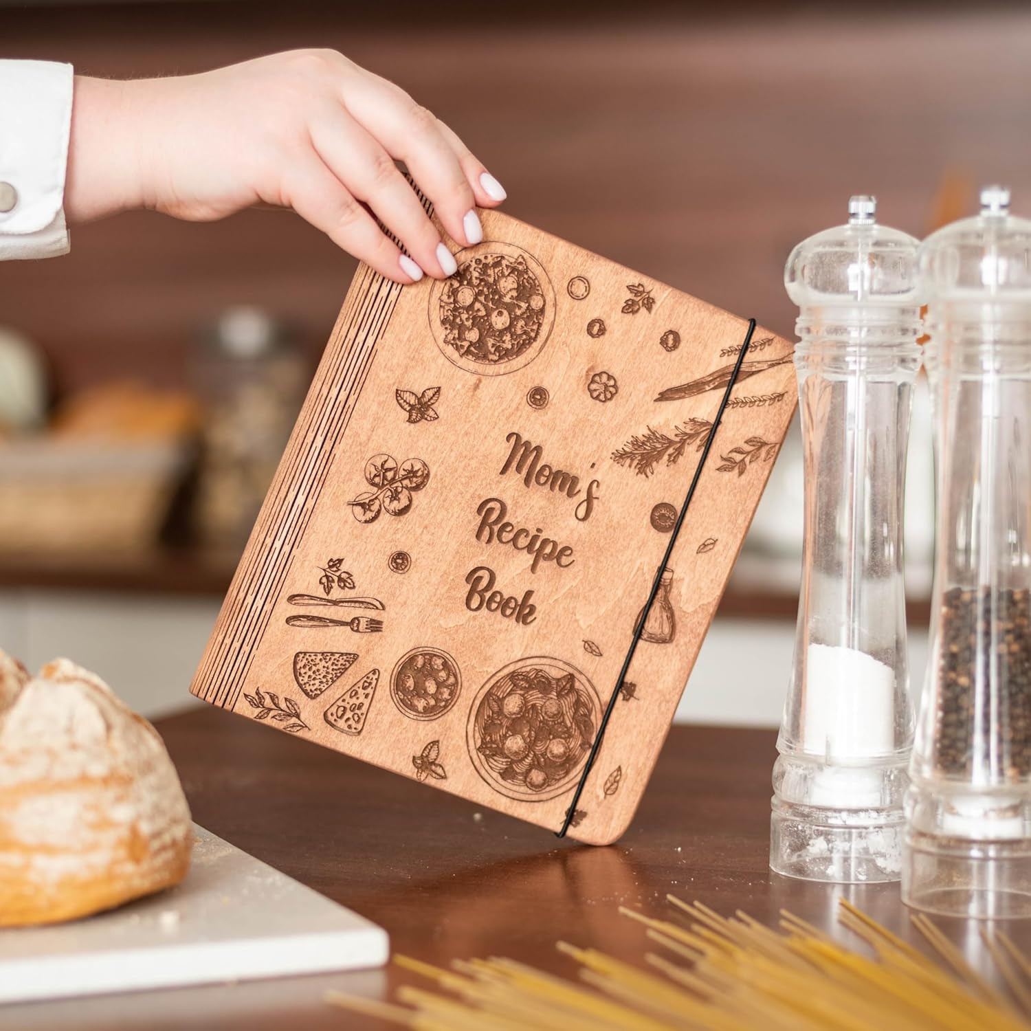 Enjoy The Wood Customizable Recipe Binder - Personalized Wooden Recipe Book Organizer - Blank Cookbook to Write in Your Own Recipes - Make Your Own Cookbook Cooking Binder (Italy)