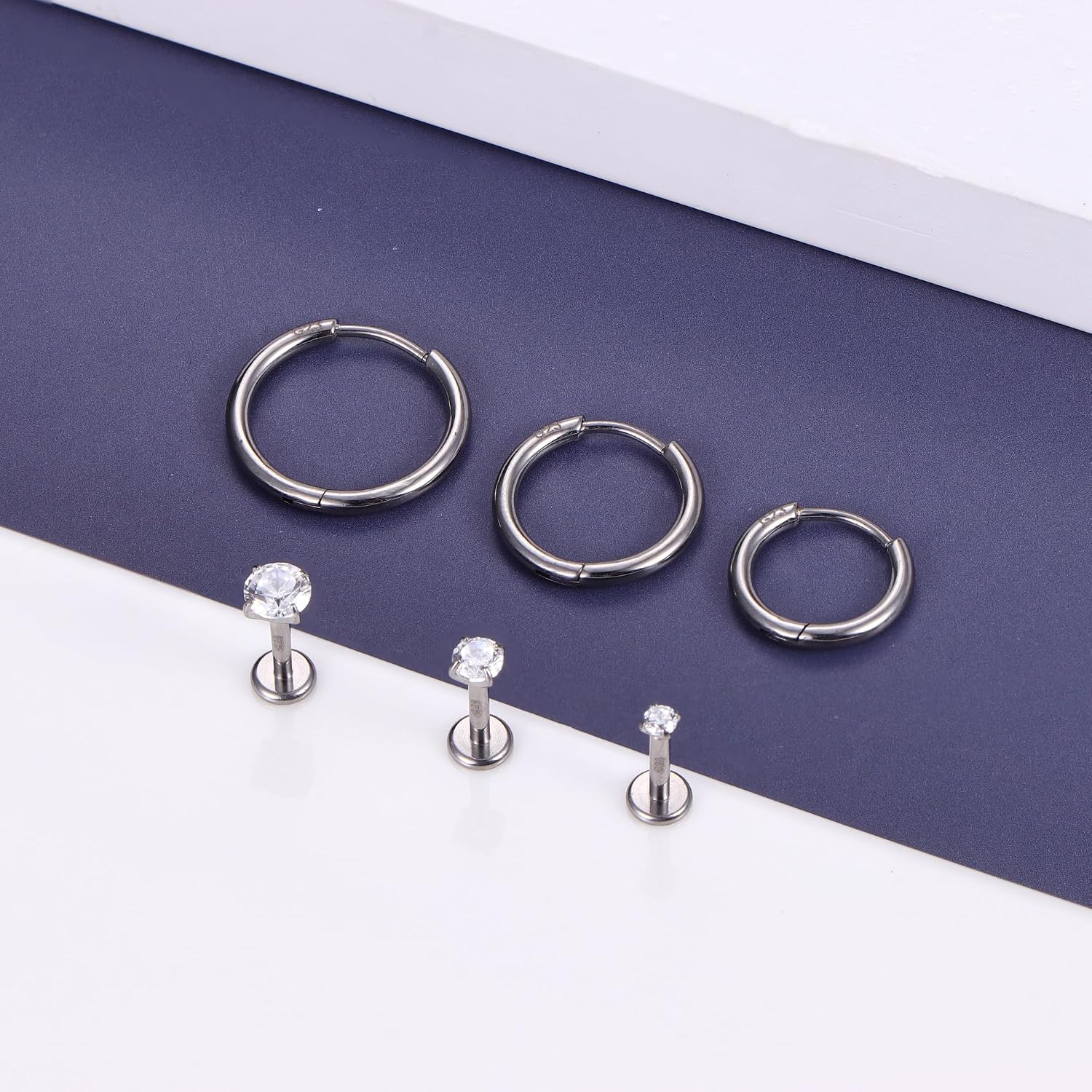 ZELORES G23 Titanium 18G 16G Tragus Piercing Jewelry Labret Stud Internal Threaded CZ Labret Jewelry Monroe Medusa Lip Piercing Jewelry Nose Rings Hoop Cartilage Earrings for Women Men 6Pcs