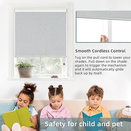 Miniatura 42 de ChrisDowa Persianas enrollables 100% oscurecedoras sin cadena, con tela jacquard a rayas, aislamiento térmico, protección UV, persianas opacas