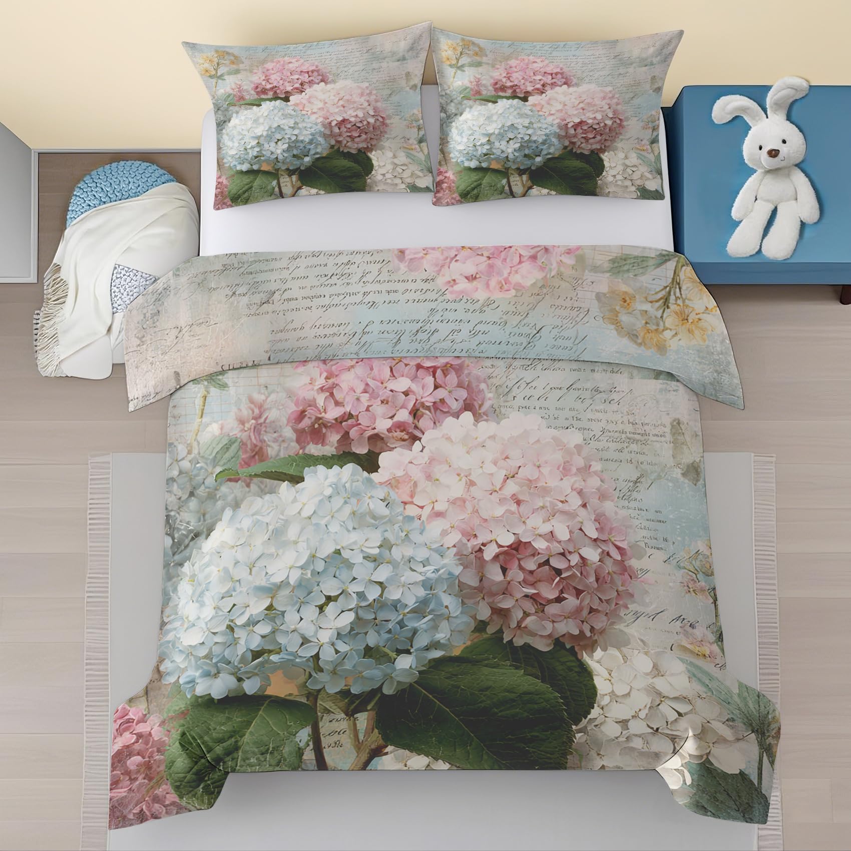 Housse de couette hortensia pour retrouver un sommeil serein dans des draps doux sans repassage