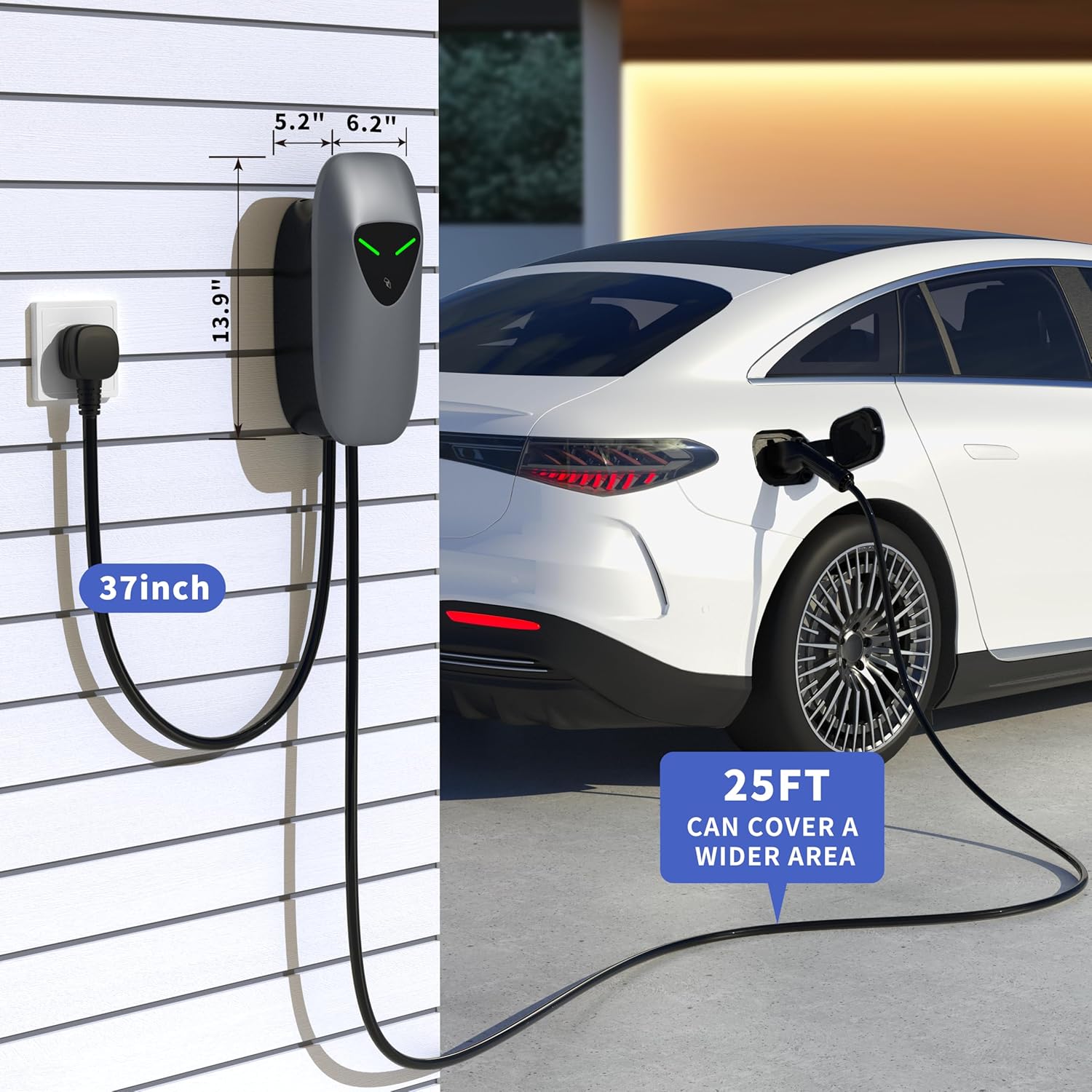 Level 2 EV Charger 48Amp,Hardwired EV Charger with 25ft Cable,WiFi APP RFID Card,240V J1772 Electric Vehicle Charging Stations,11.5kW Wall Electric Car Chargers for Home,Outdoor,Indoor(Grey)