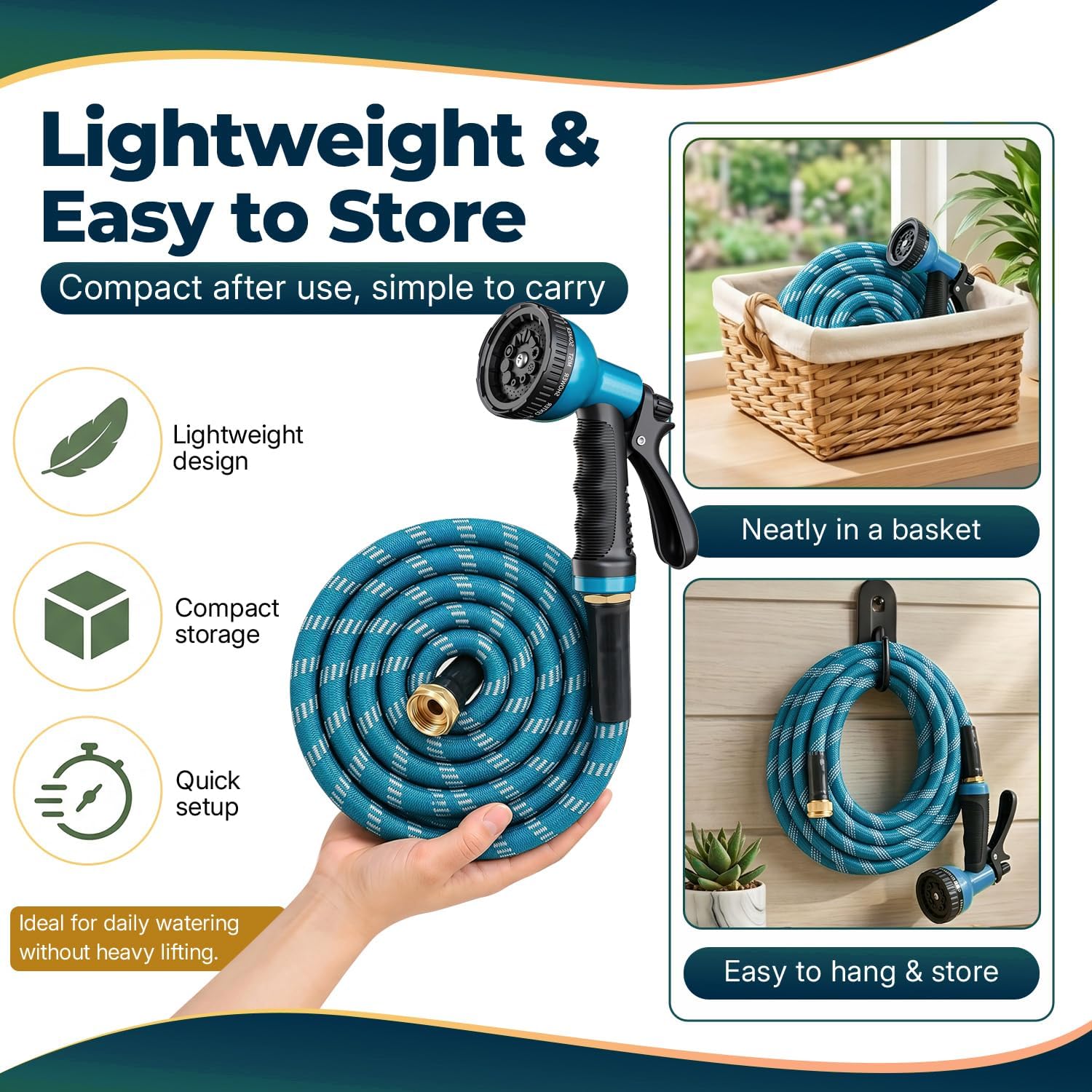 Garden Hose 100 ft, 2026 Upgraded Kink Free Flexible Water Hose 100ft With 10 Pattern Spray Nozzle, Leak-Proof, Portable, Ultra Lightweight & Durable Garden Hose for Yard, Lawn, Outdoor, Blue & White thumbnail