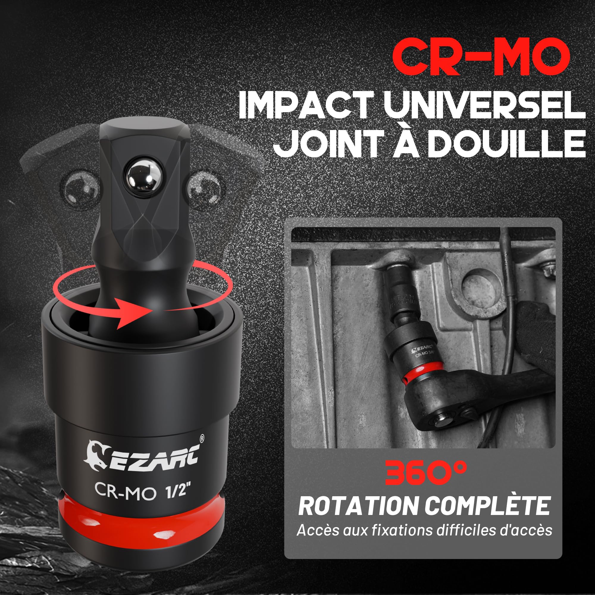 EZARC Lot de 21 adaptateurs de clé à douille, extensions et réducteurs CR-V, joints de cardan CR-MO et adaptateur à impact, visseuse à percussion, accessoires pour réparation automobile et atelier
