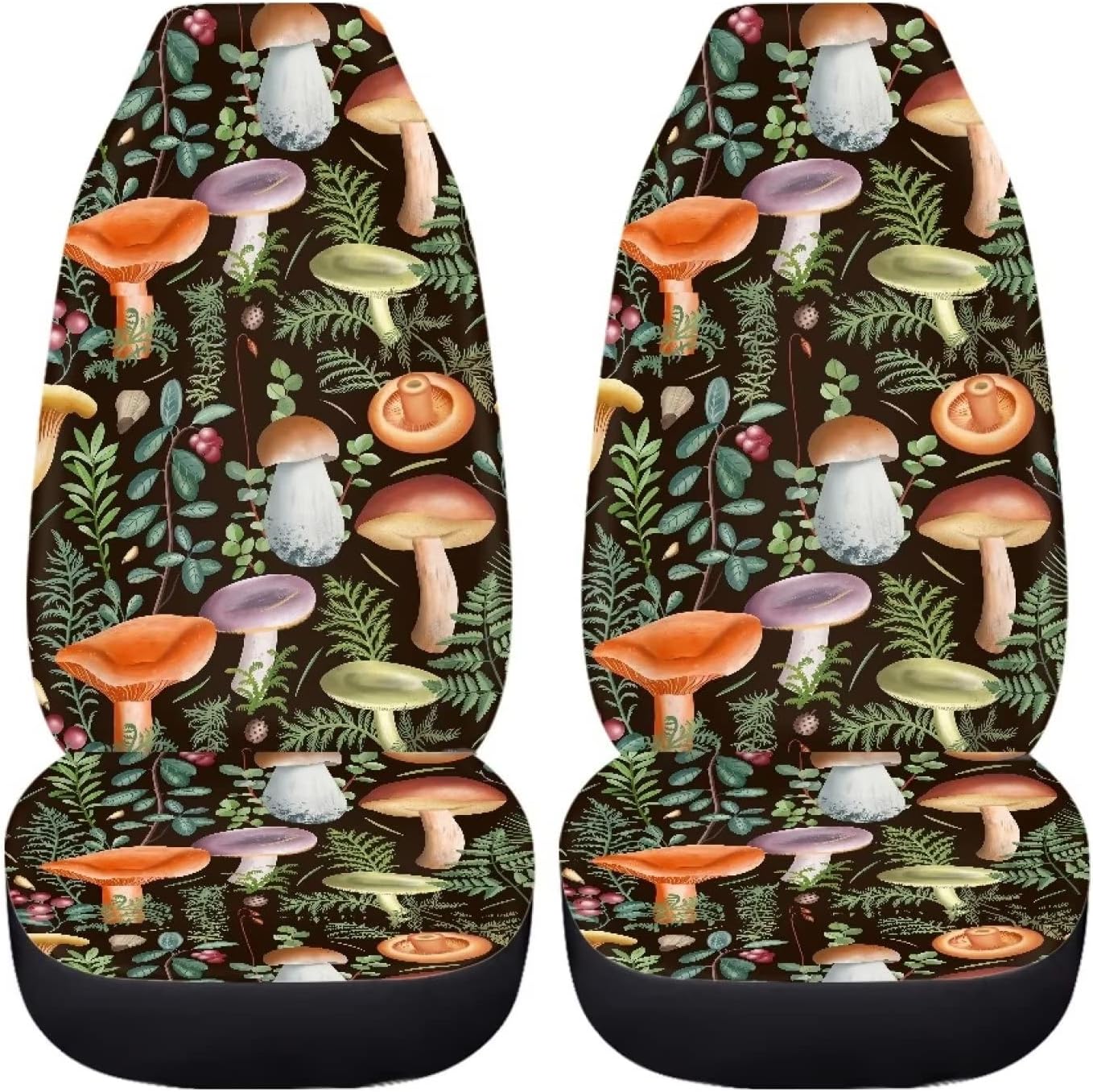 BIGCARJOB Mushroom Car Seat Covers Set,2 Pcs Wild Mushroom Auto Front Seat Pads Auto